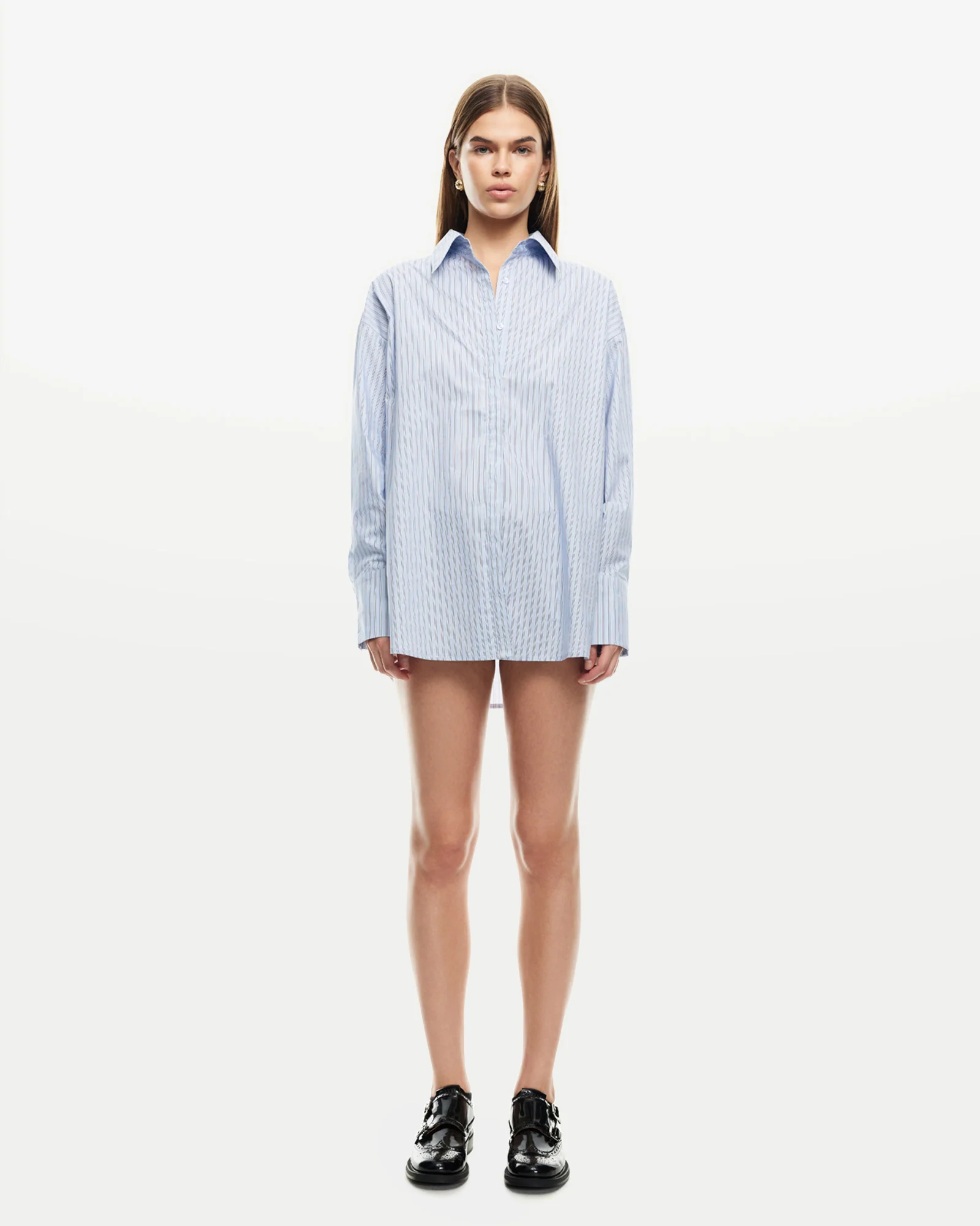 Boyfriend Long Sleeve Shirt in Blue Stripe - Image 5