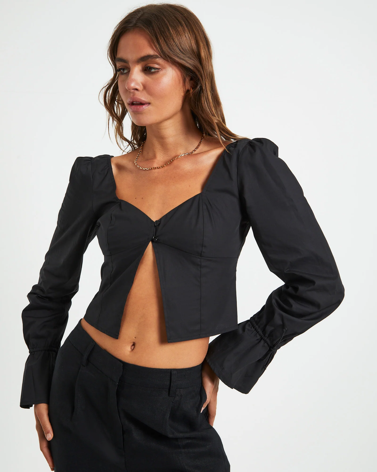 Bree Poplin Button Shirt in Black - Image 5