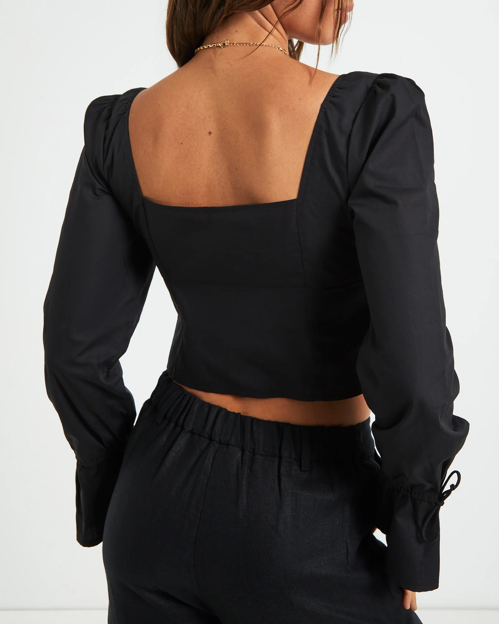 Bree Poplin Button Shirt in Black - Image 6