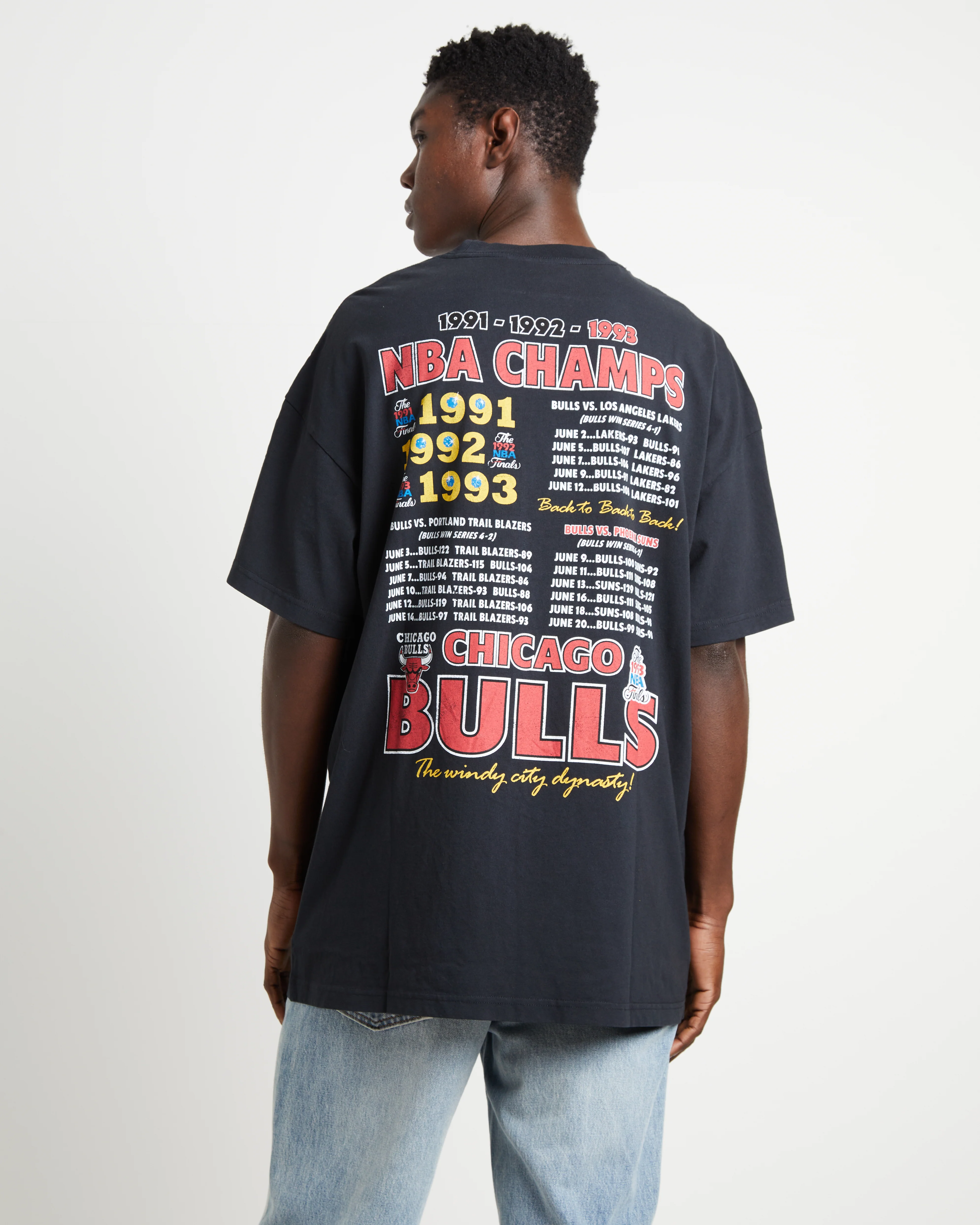 Bulls Finals Champions Short Sleeve T-Shirt in Faded Black - Image 2