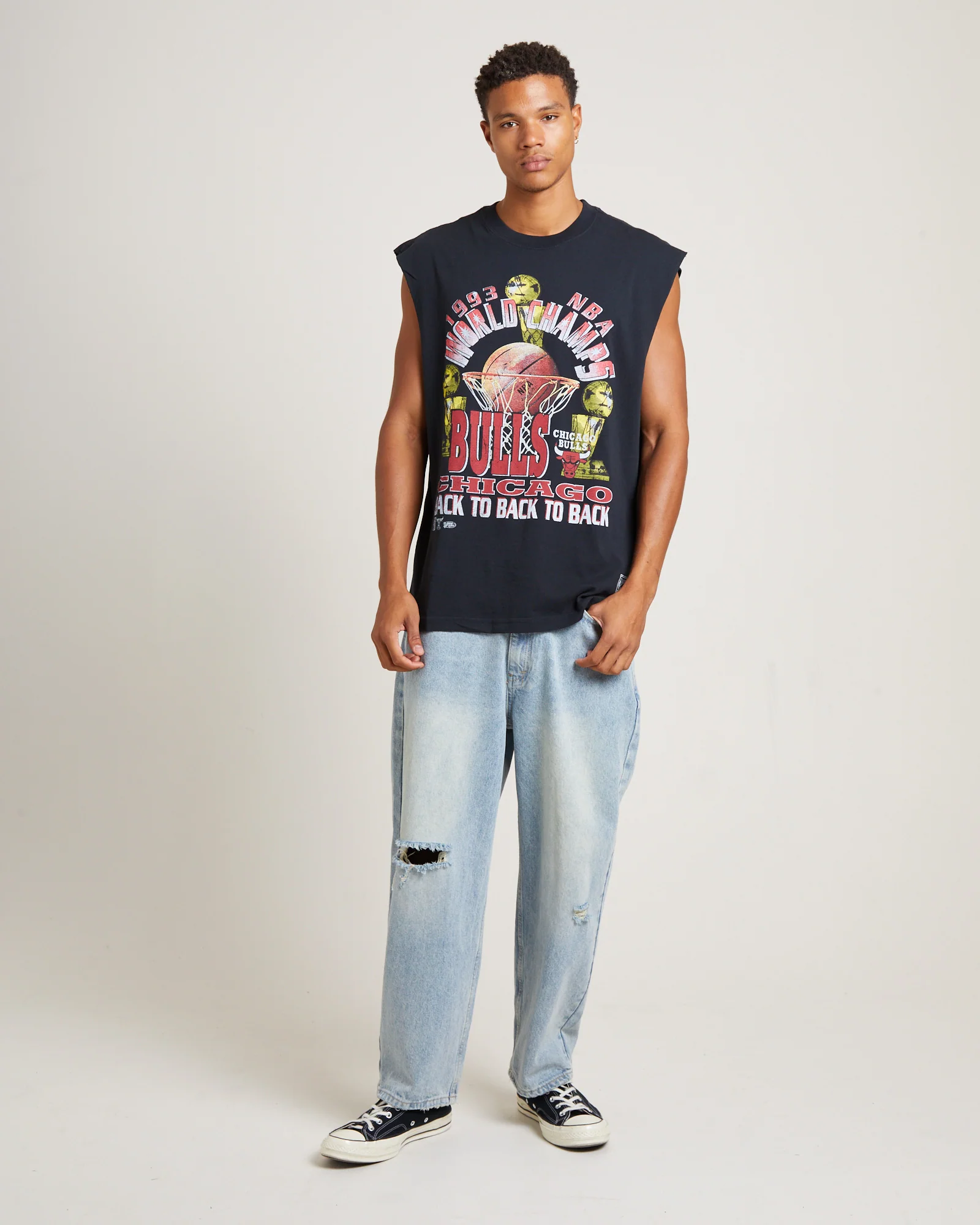 Bulls Muscle Top in Faded Black - Image 3