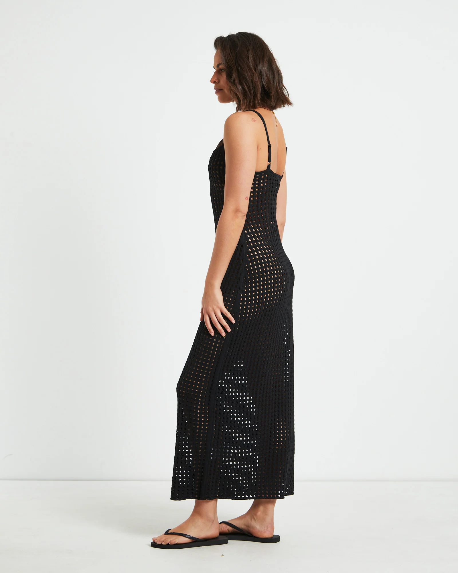 Calypso Crochet Midi Dress in Black - Image 3