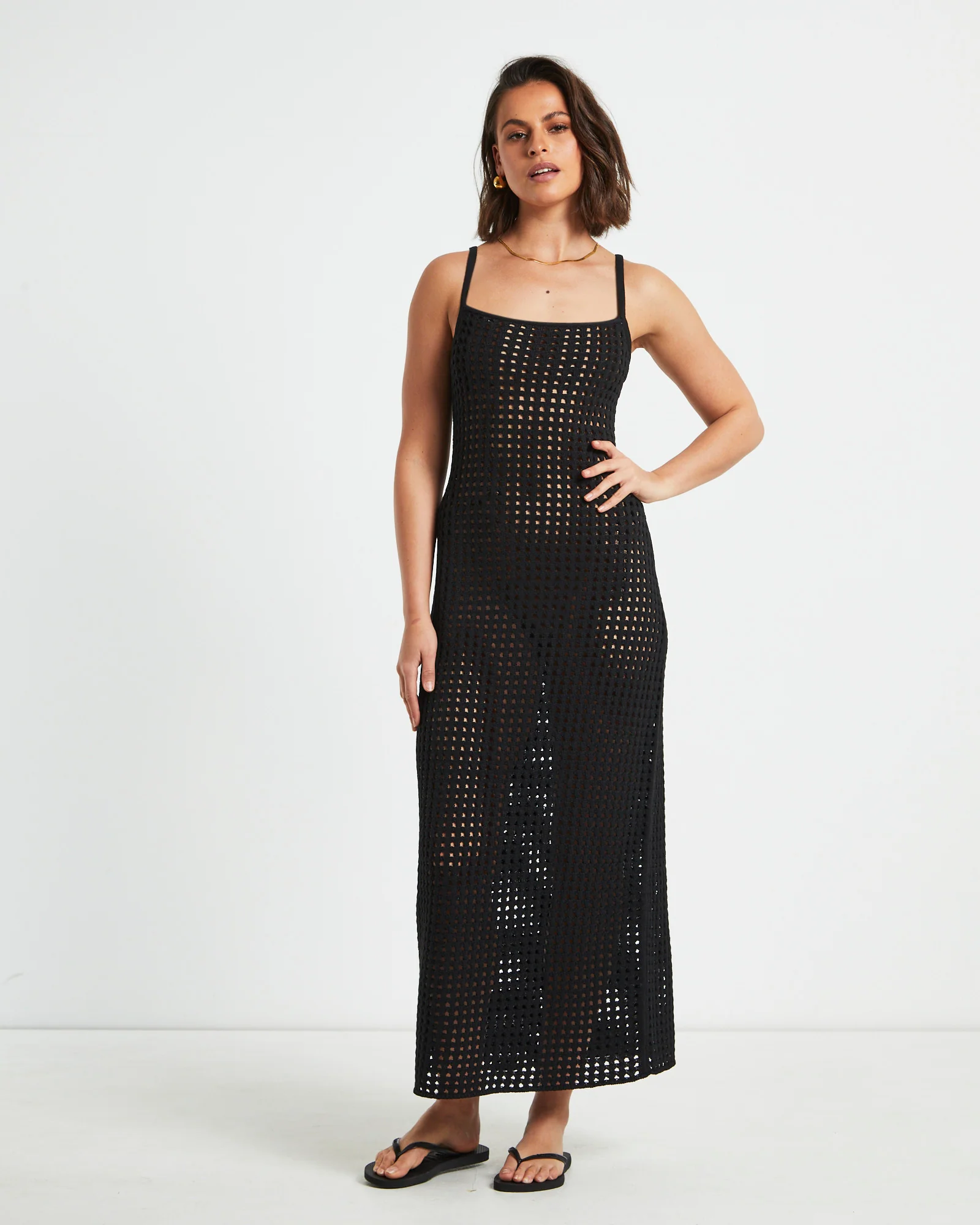 Calypso Crochet Midi Dress in Black - Image 4
