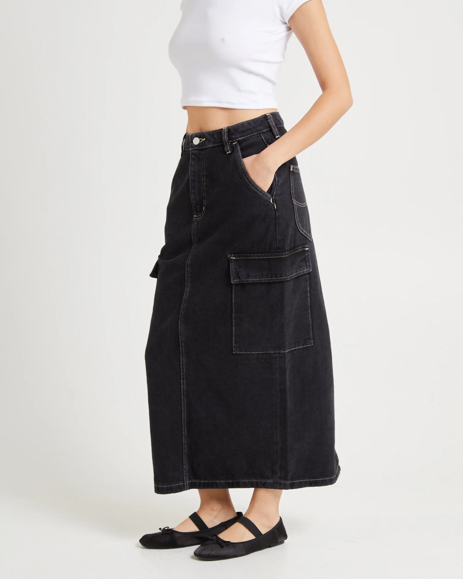 Cargo Midi Denim Skirt Throwback - Image 4