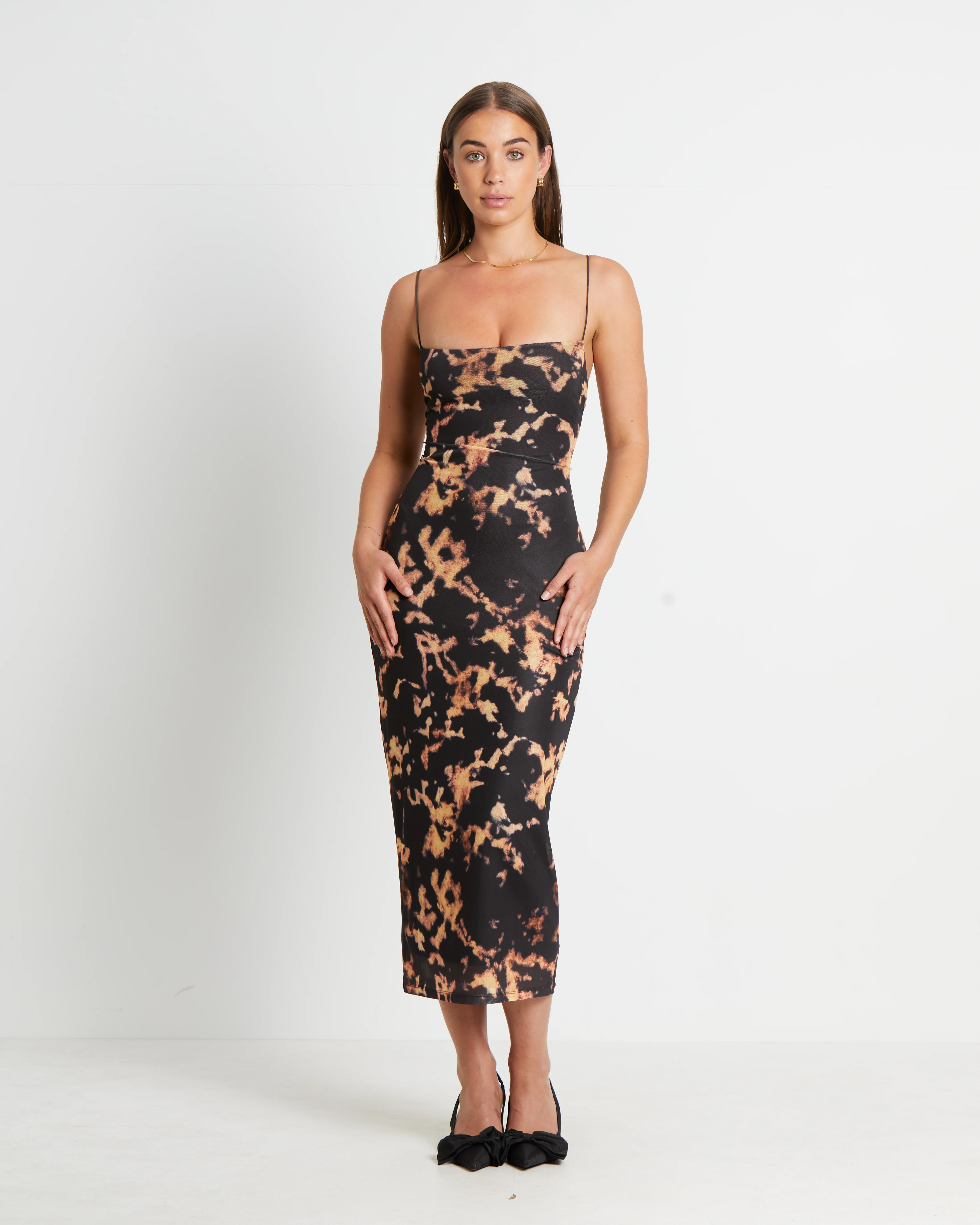 Carmen Dark Cloud Mesh Midi Dress in Brown - Image 3