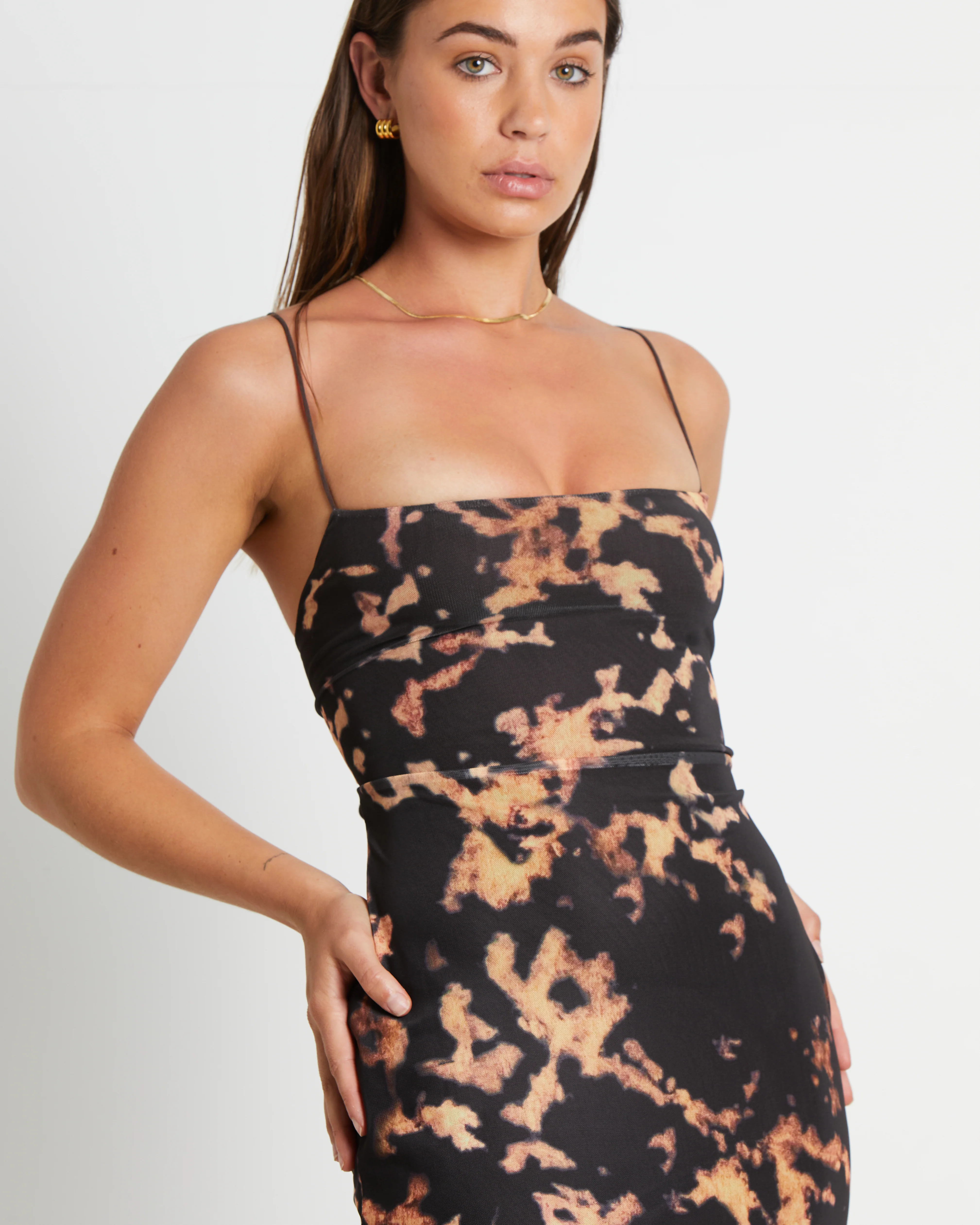 Carmen Dark Cloud Mesh Midi Dress in Brown - Image 6