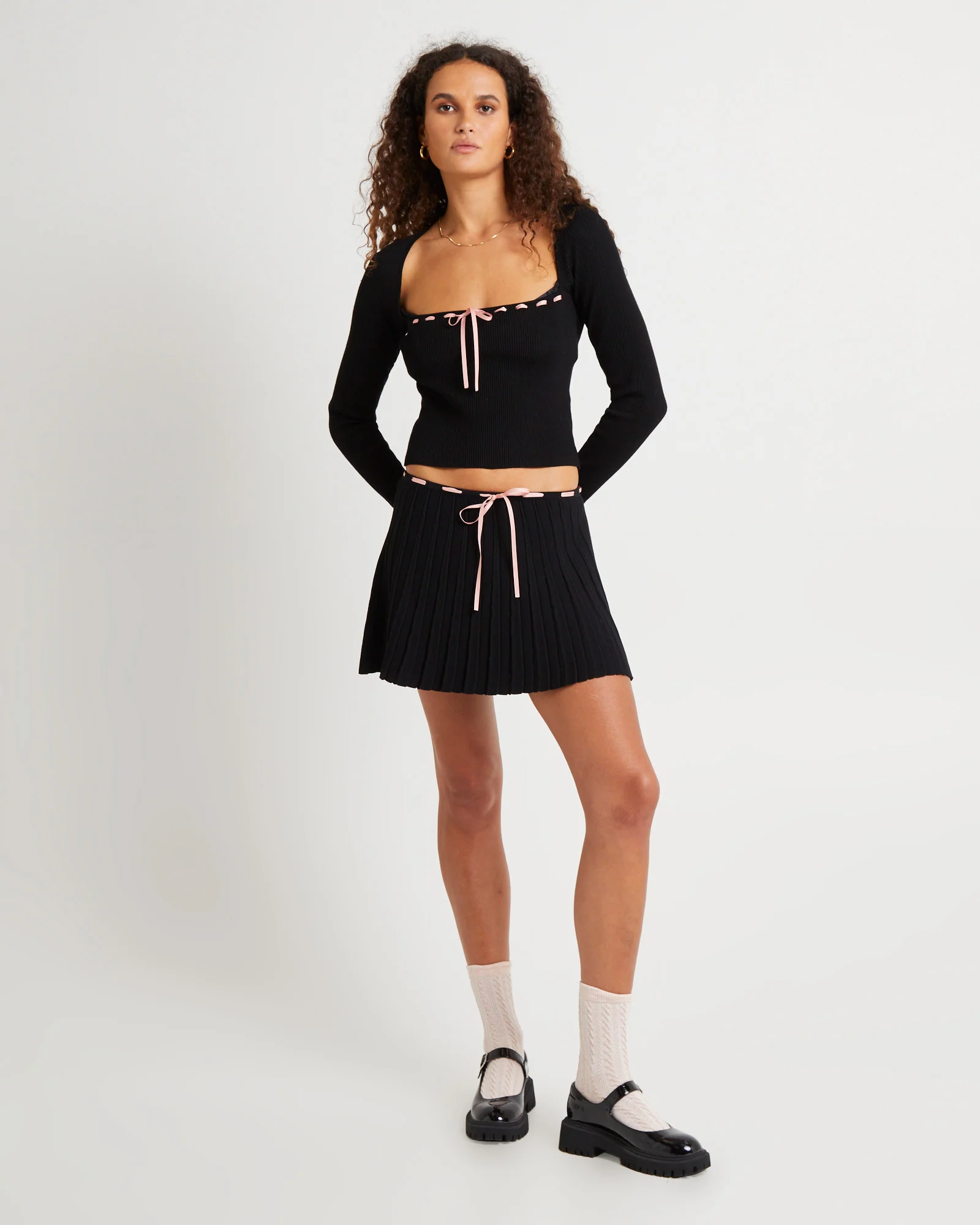 Cartia Laced Knit Kilt Mini Skirt - Image 3