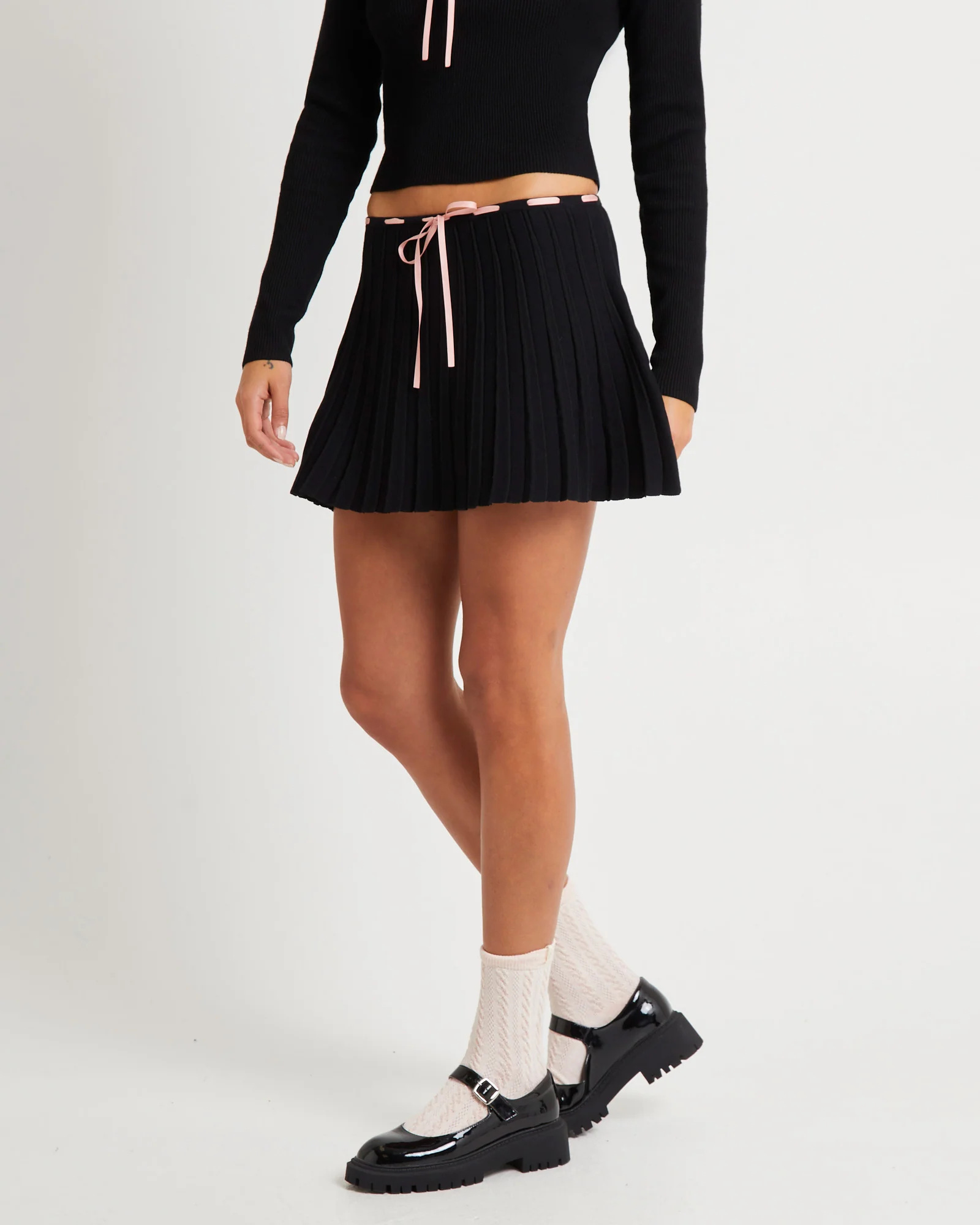 Cartia Laced Knit Kilt Mini Skirt - Image 4