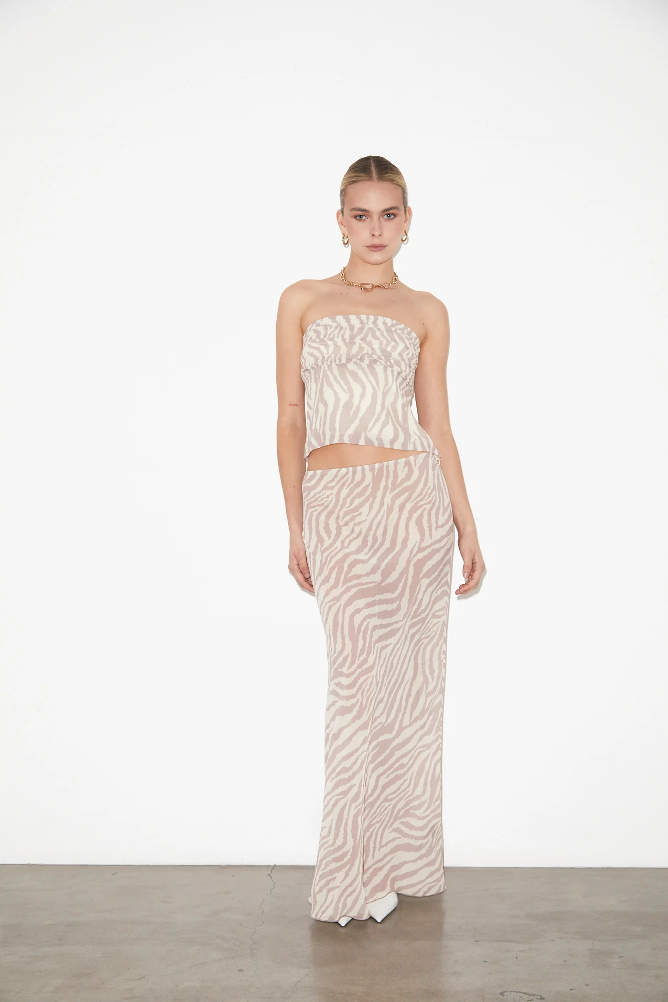 Cassie Low Rise Sheer Slip Skirt in Beige