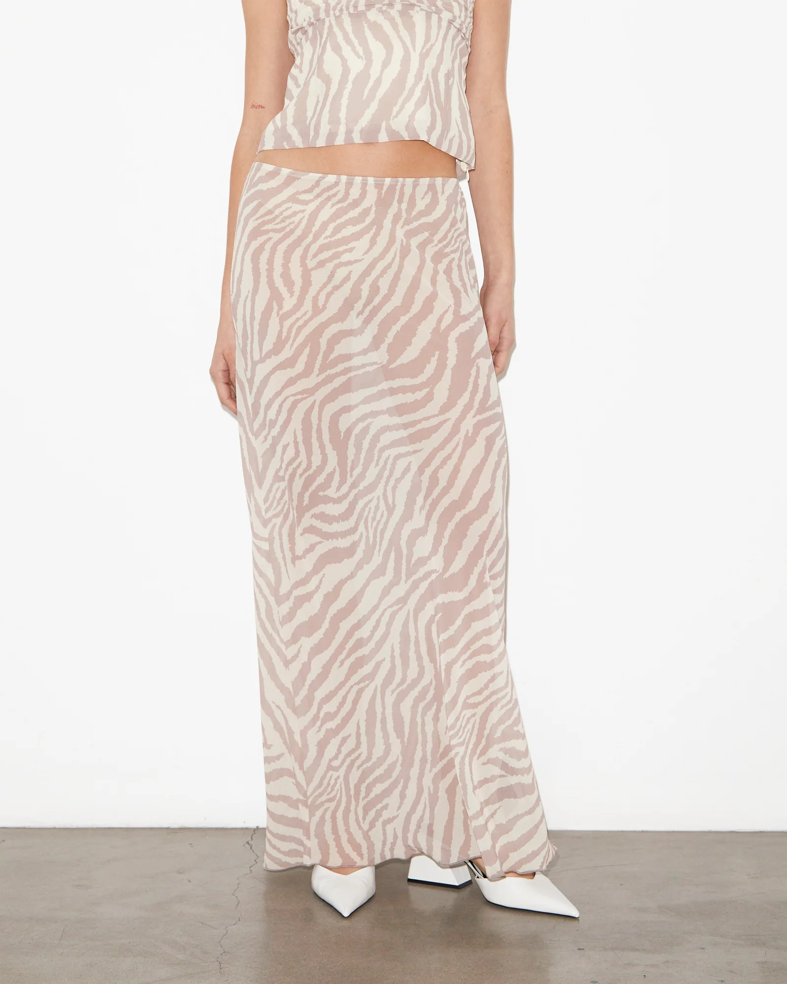 Cassie Low Rise Sheer Slip Skirt in Beige - Image 2
