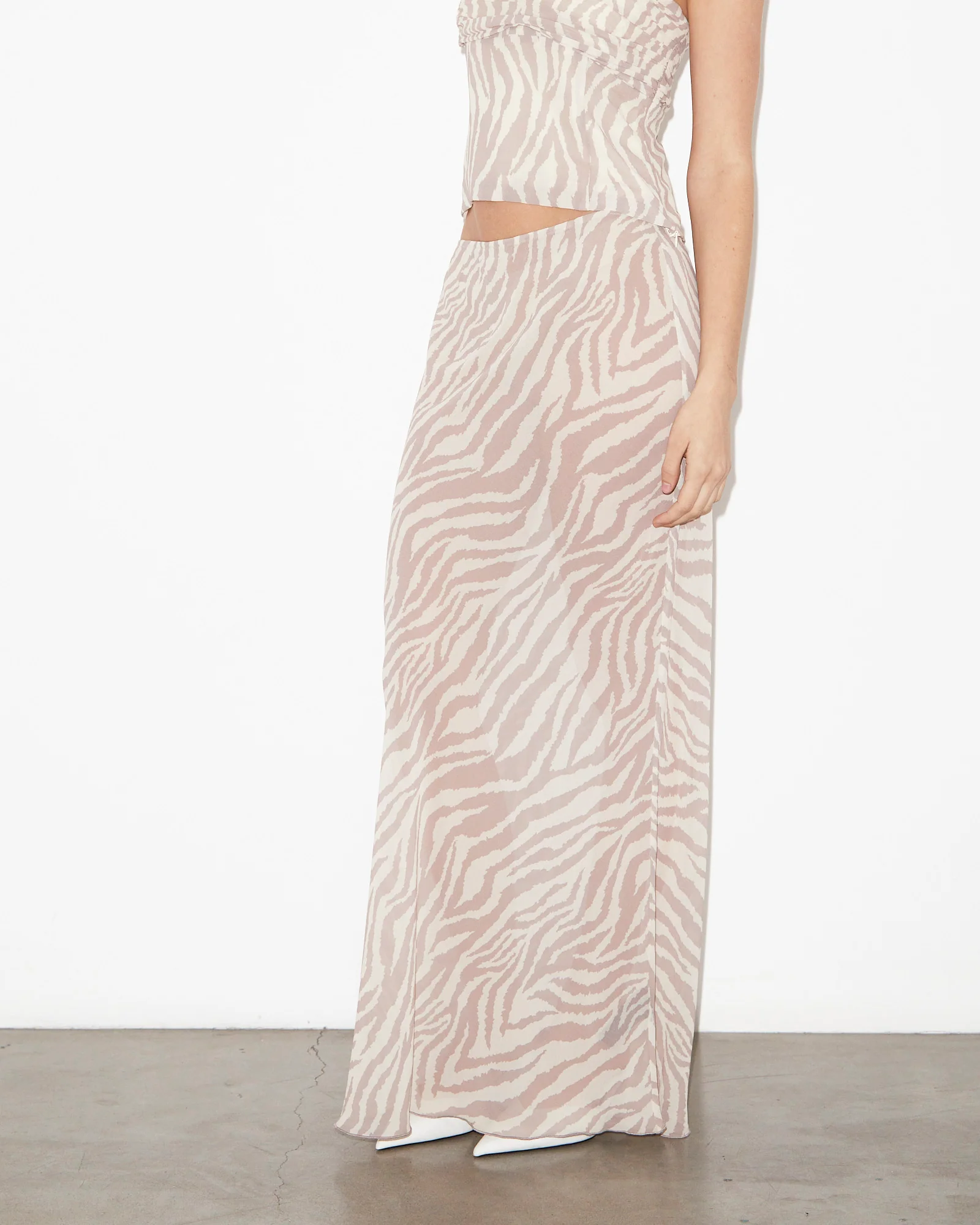 Cassie Low Rise Sheer Slip Skirt in Beige - Image 3