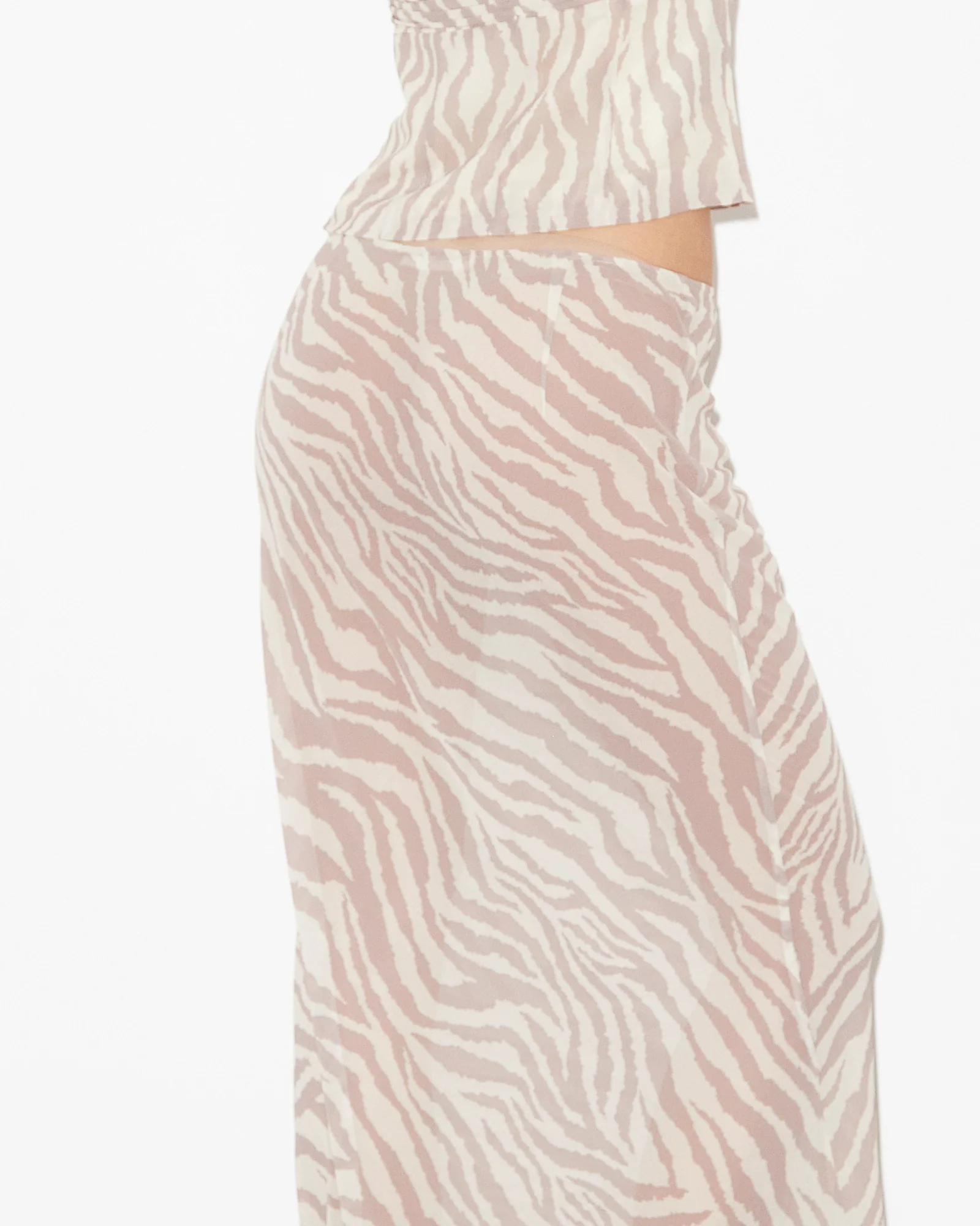 Cassie Low Rise Sheer Slip Skirt in Beige - Image 7