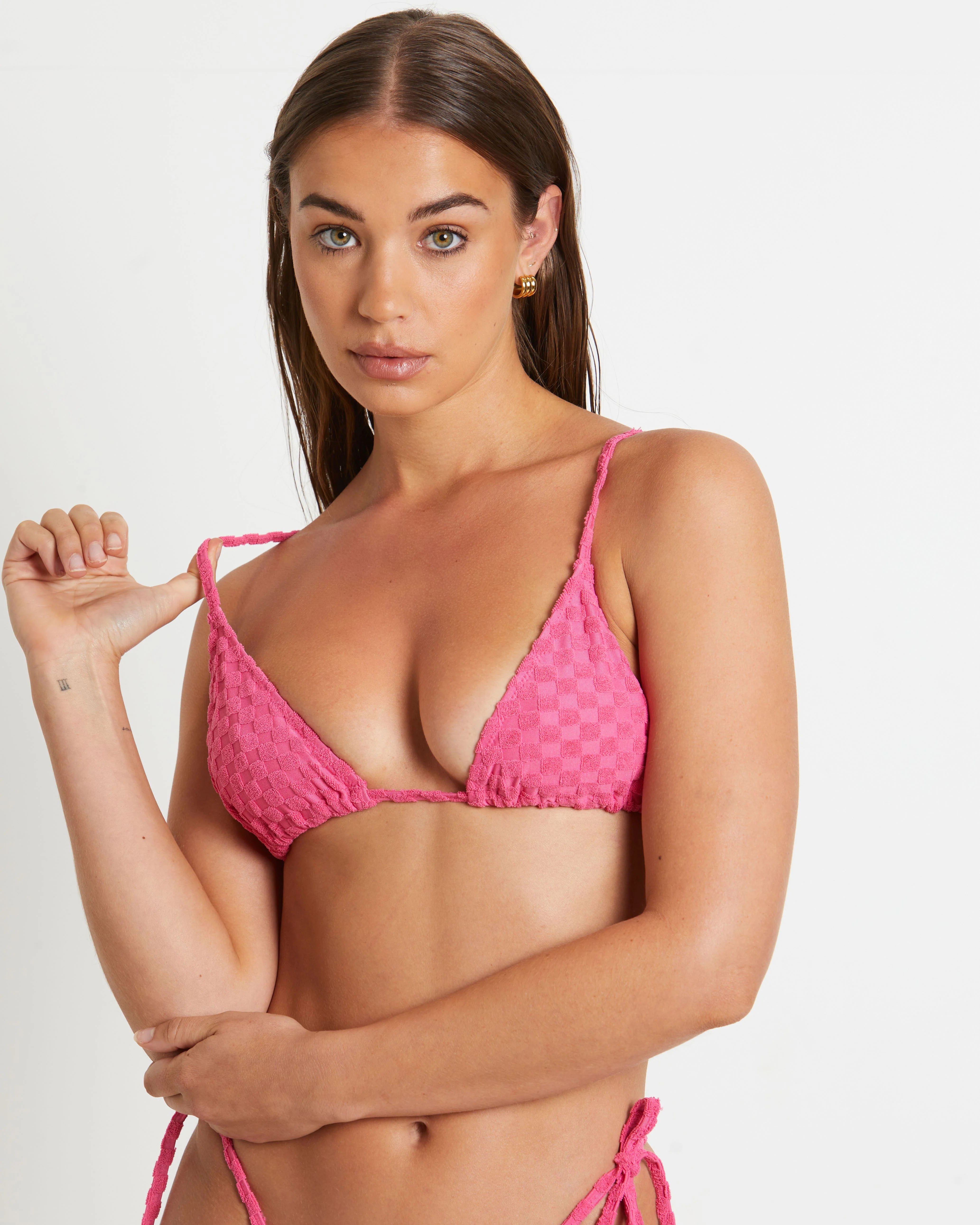Check Mate Triangle Bikini Top in Raspberry Pink - Image 4