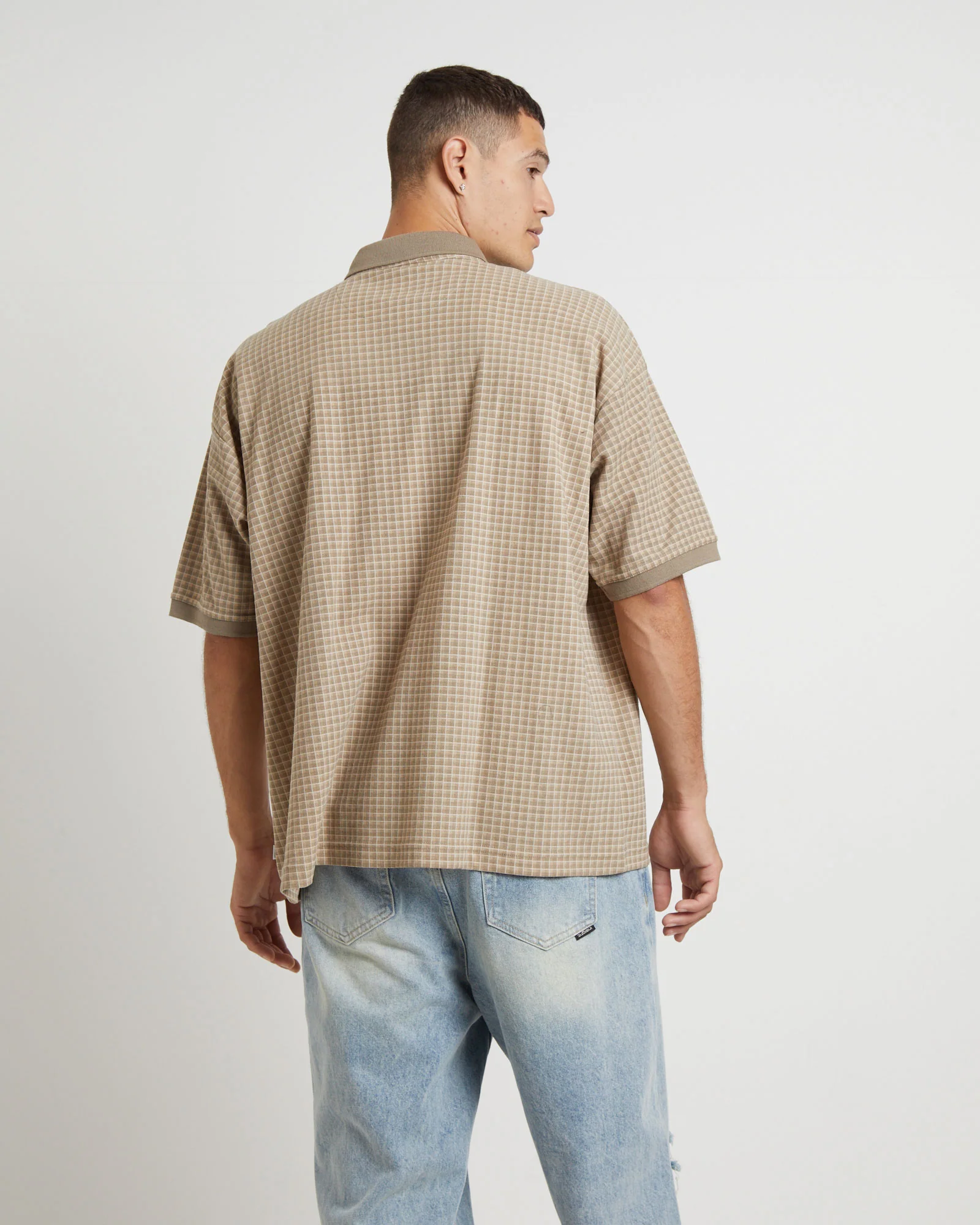 Check Short Sleeve Polo in Brown - Image 2