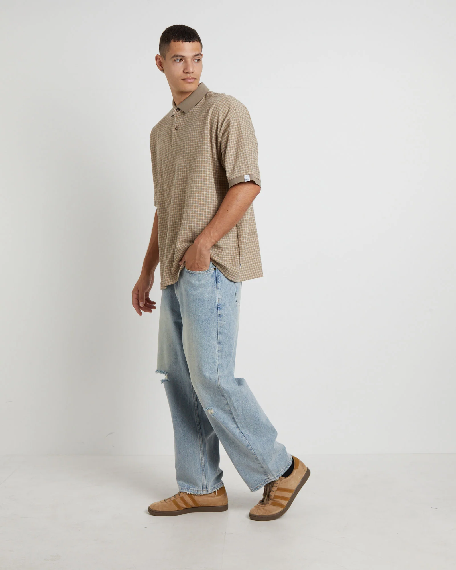 Check Short Sleeve Polo in Brown - Image 4
