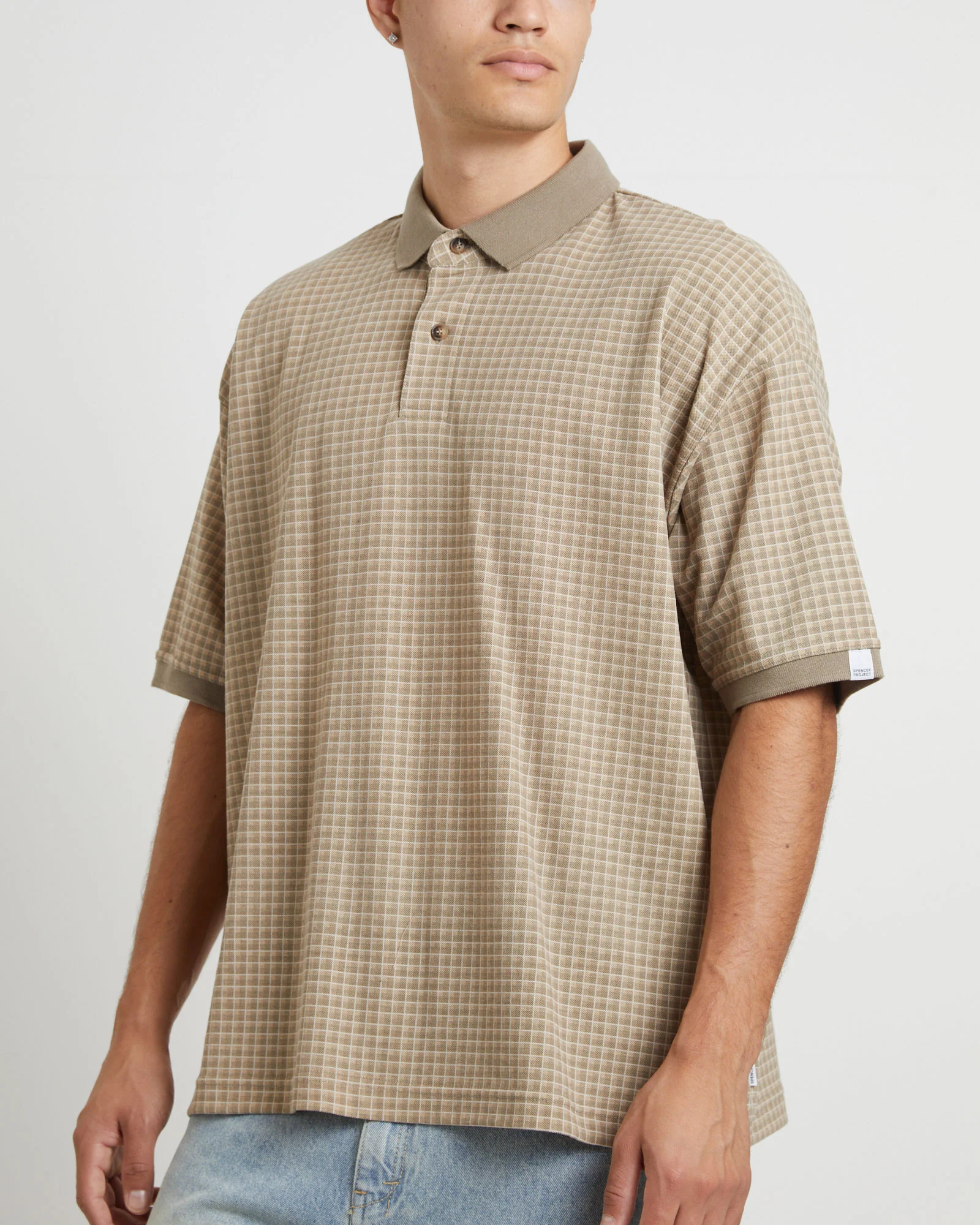 Check Short Sleeve Polo in Brown - Image 5