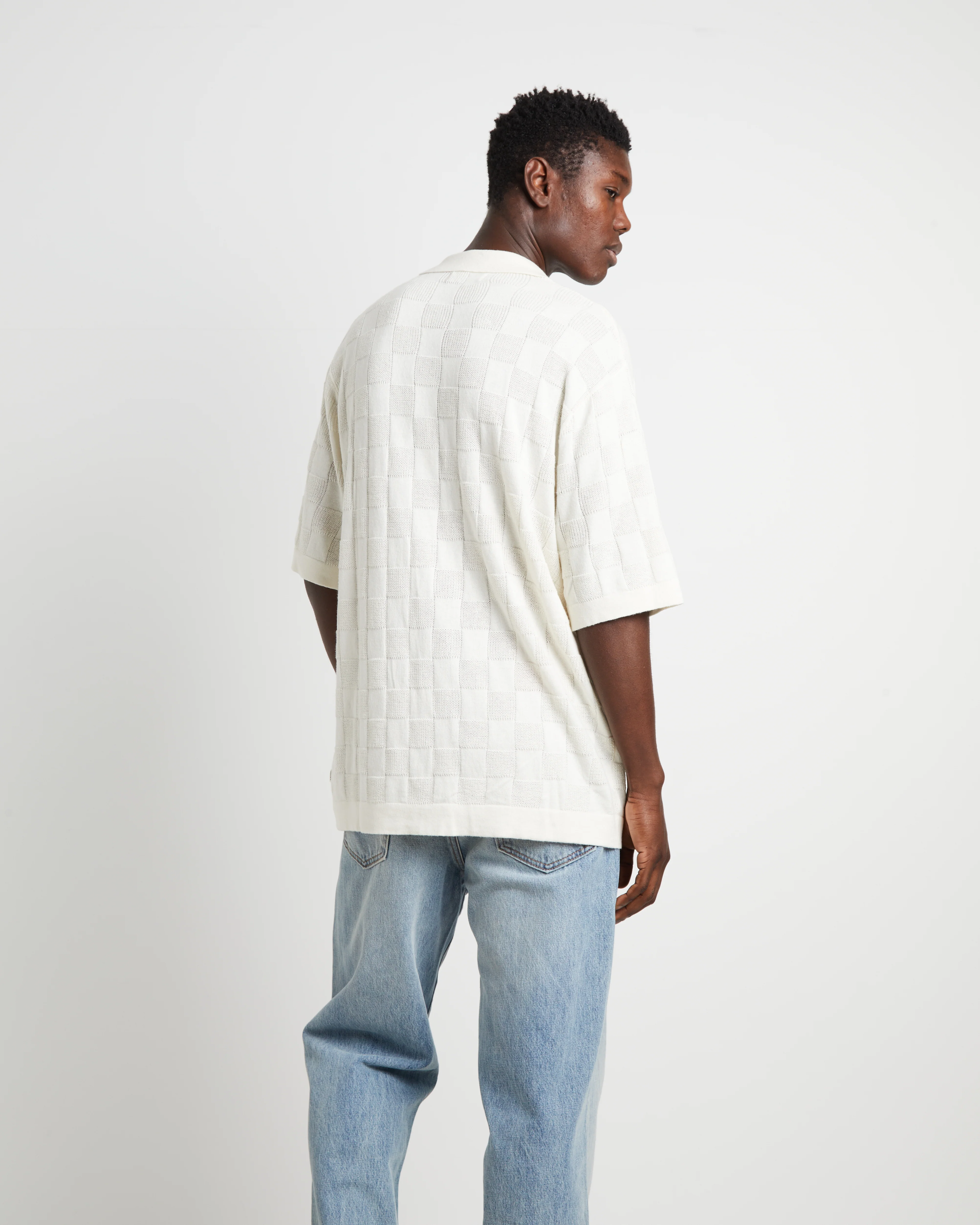 Checker Knit Short Sleeve Shirt in Natural - Image 2
