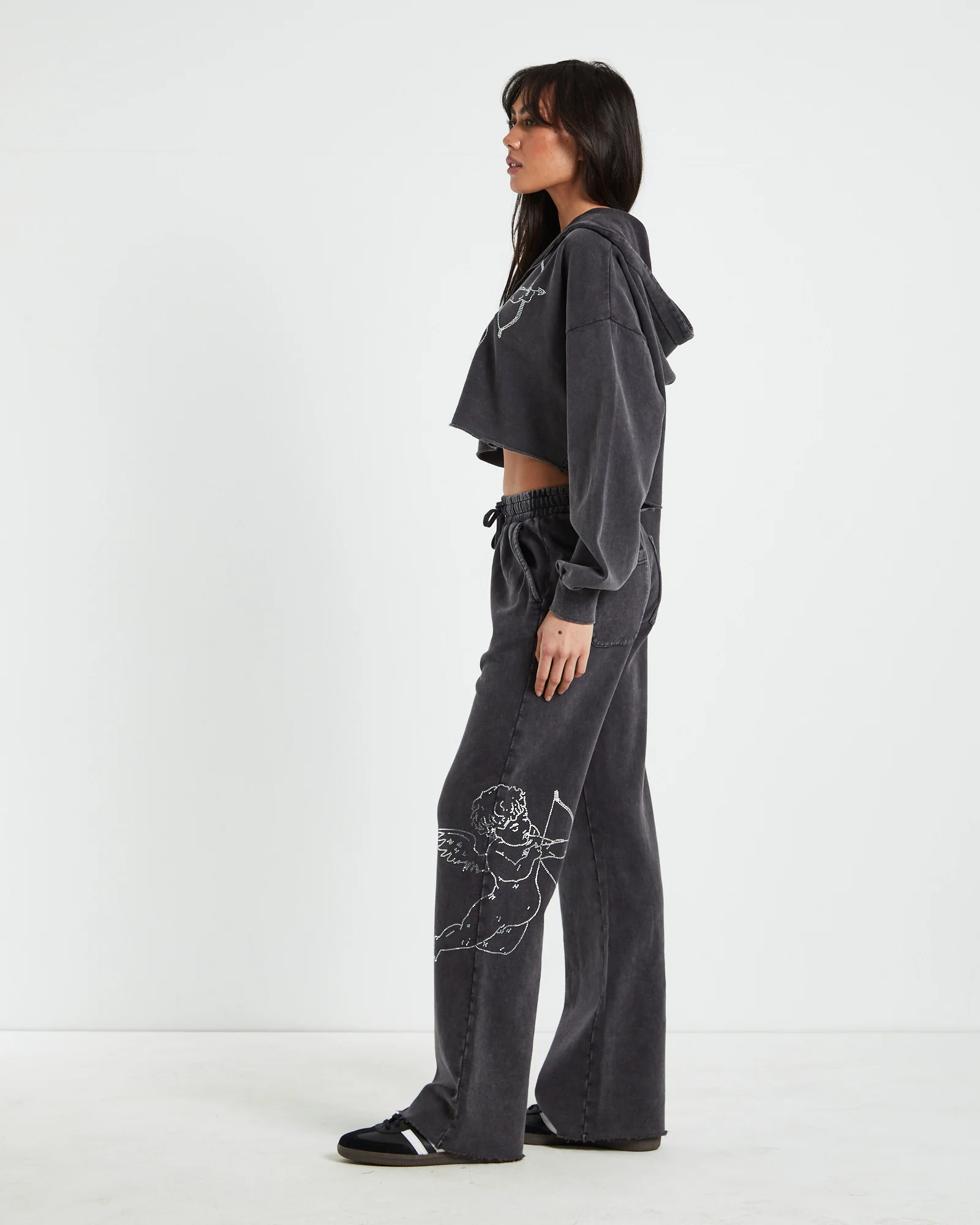 Cherub Acid Wash Zip Front Hoodie Charcoal - Image 4