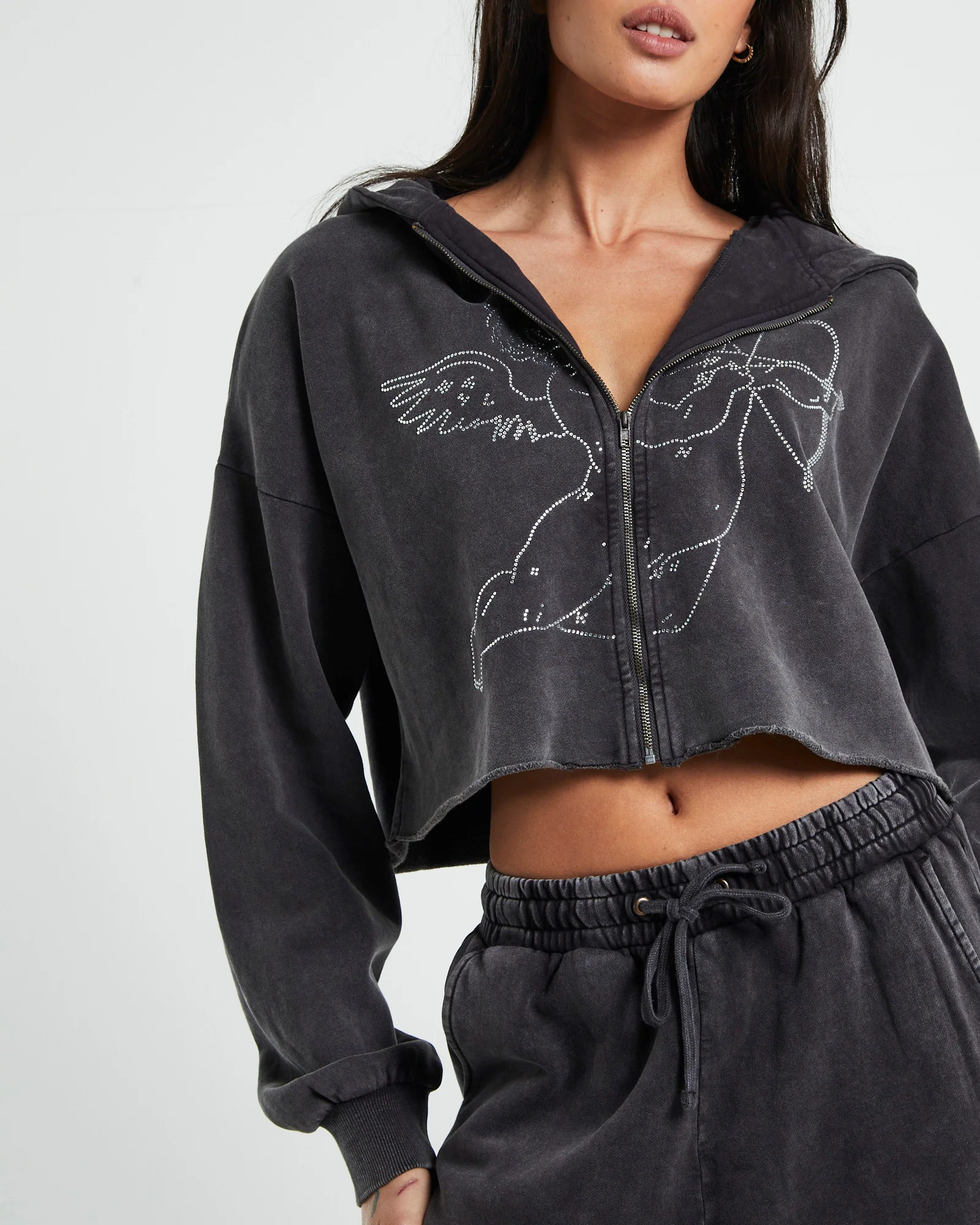 Cherub Acid Wash Zip Front Hoodie Charcoal - Image 6