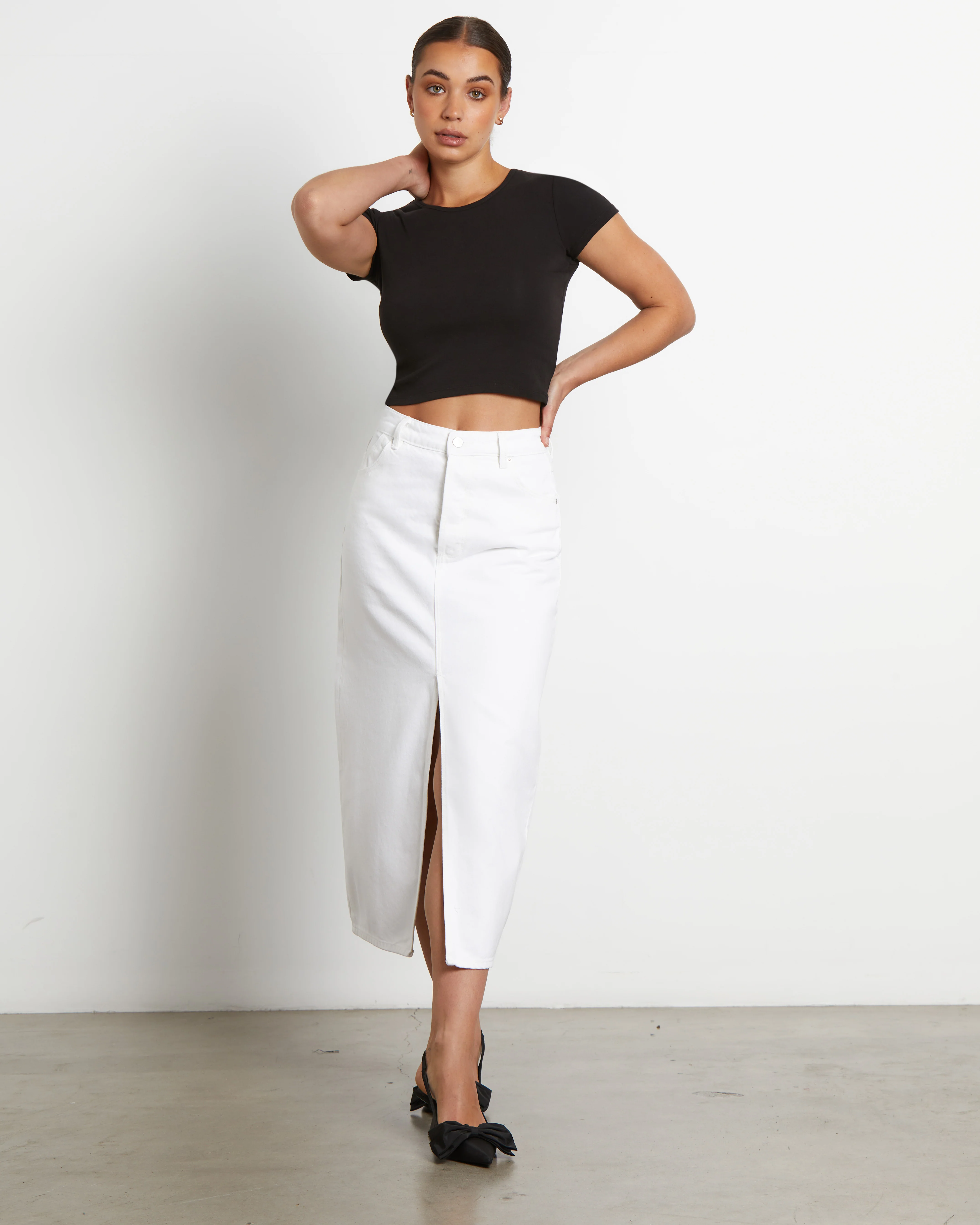 Chicago Denim Midi Skirt in White - Image 3