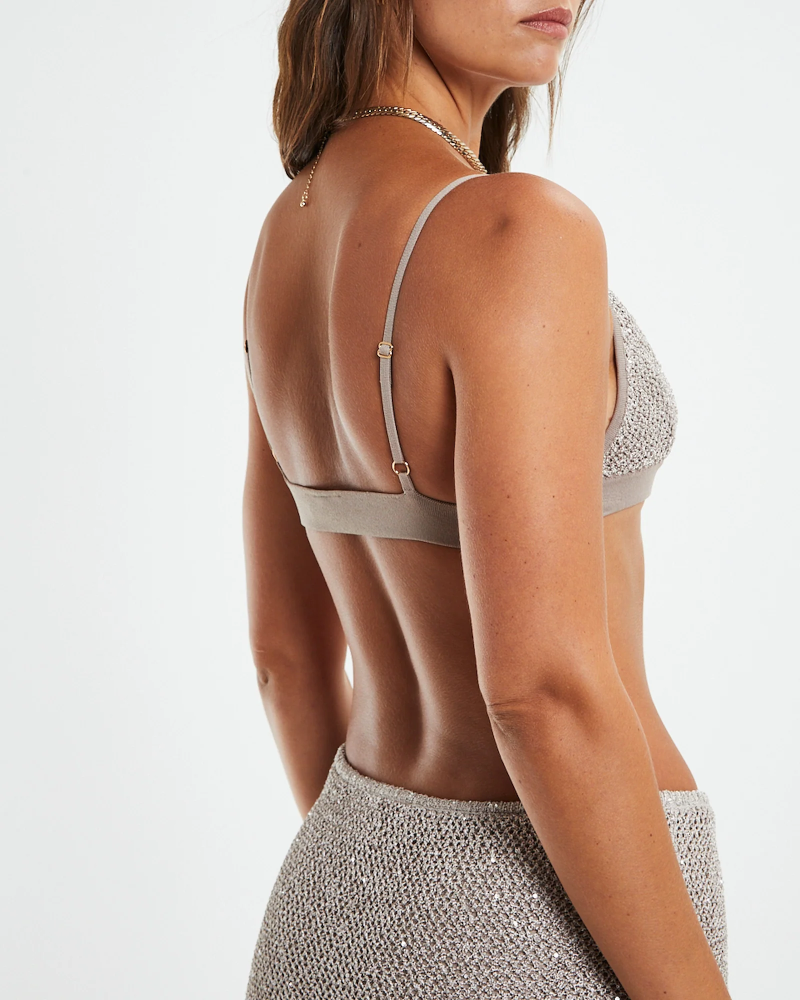 Clara Sequin Knit Bralette Taupe - Image 6