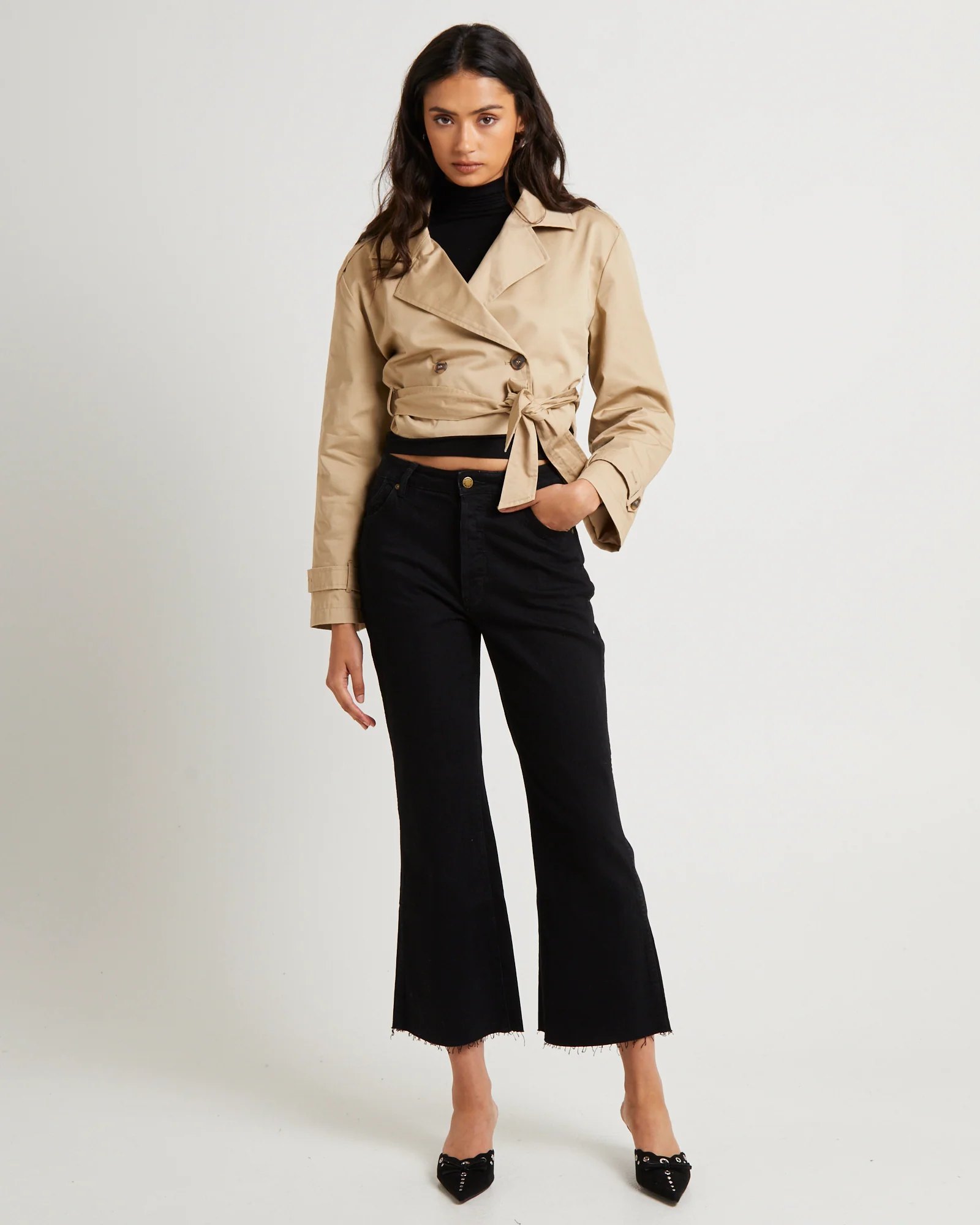 Classic Flare Crop Denim Jeans Jet - Image 3