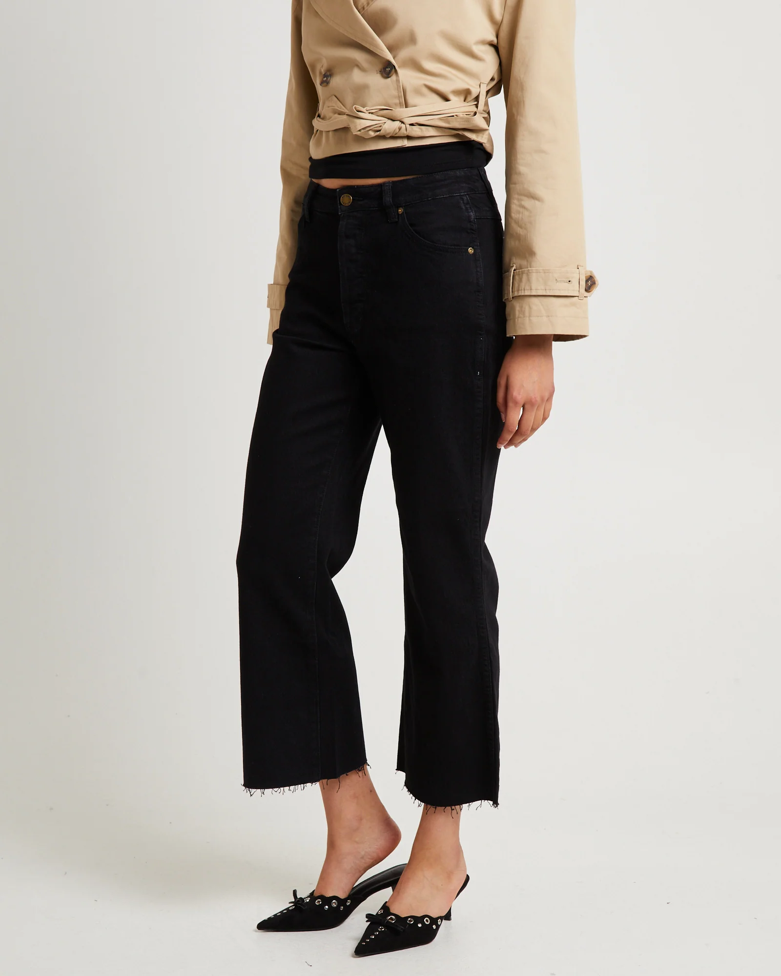 Classic Flare Crop Denim Jeans Jet - Image 4
