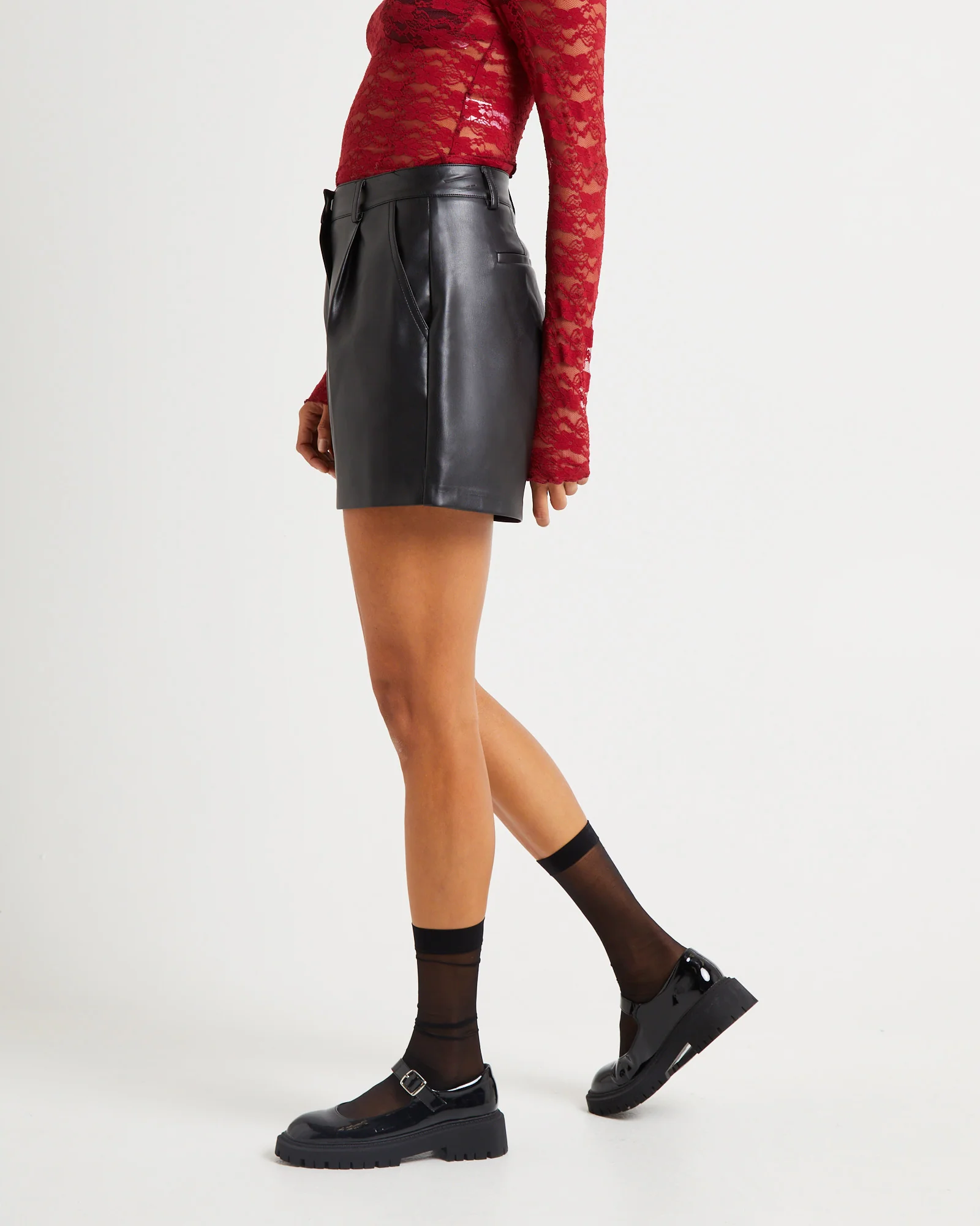 Cleo PU Tailored Shorts Black - Image 4