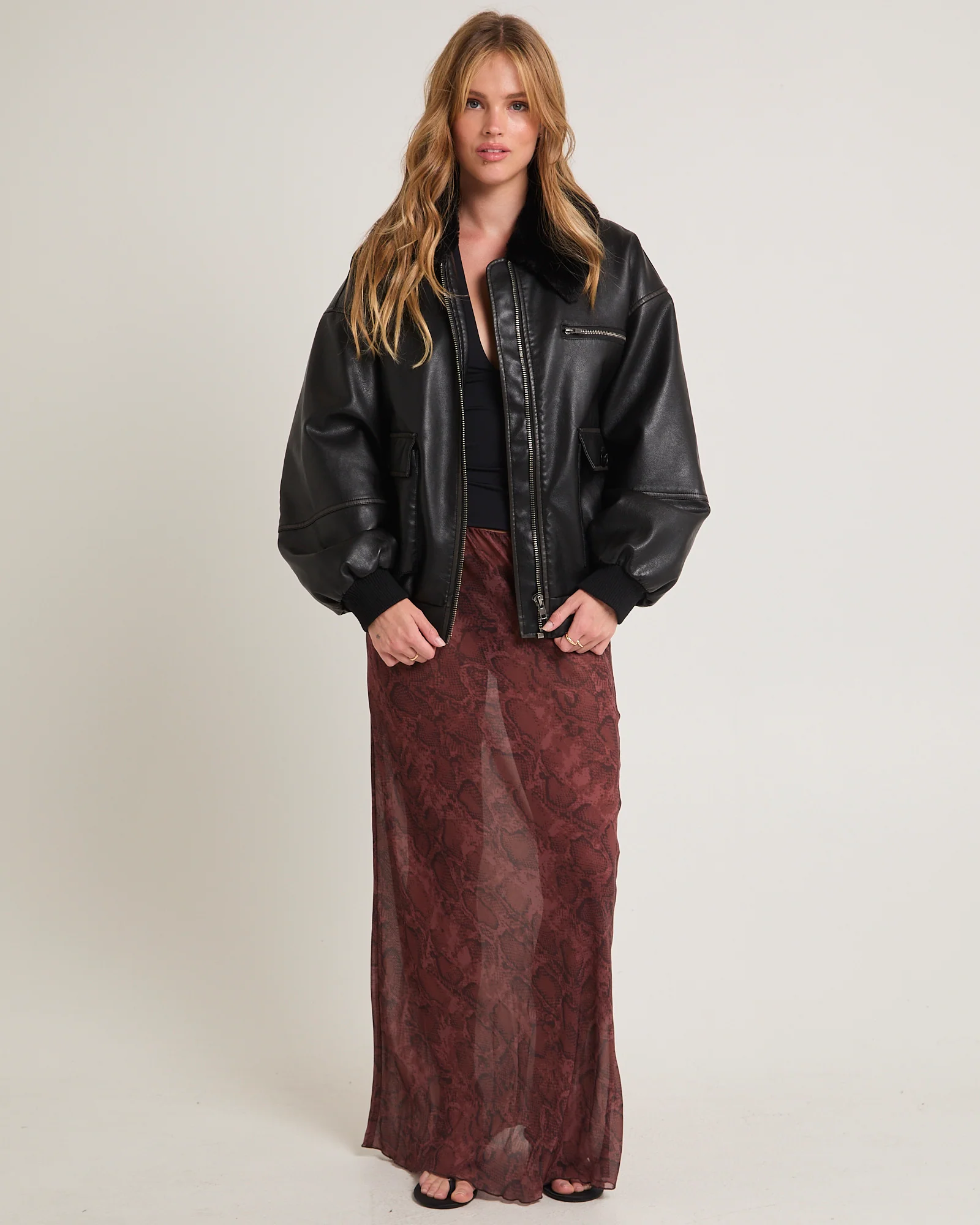 Cody Fur Trim Distressed PU Jacket - Image 3