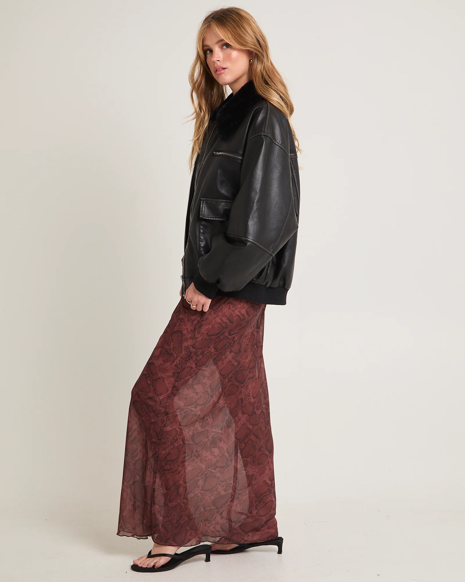 Cody Fur Trim Distressed PU Jacket - Image 4