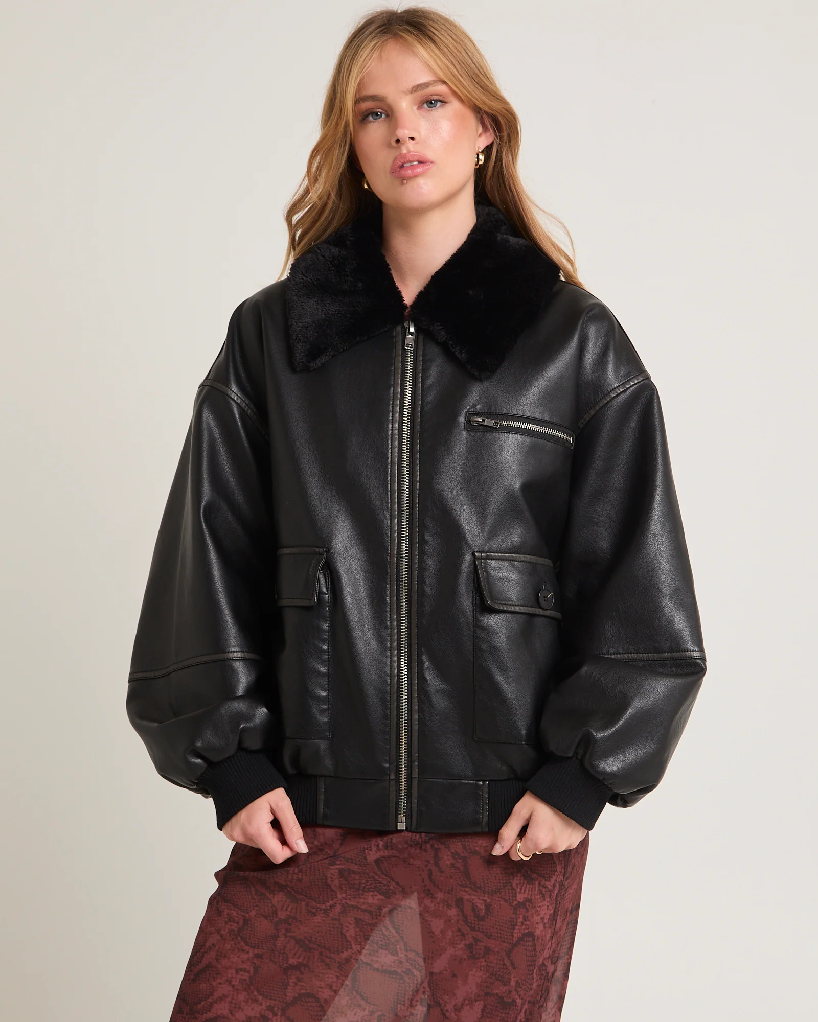 Cody Fur Trim Distressed PU Jacket - Image 5