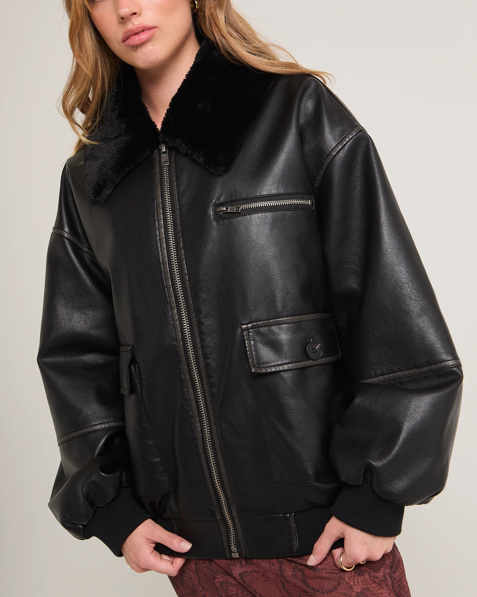 Cody Fur Trim Distressed PU Jacket - Image 6