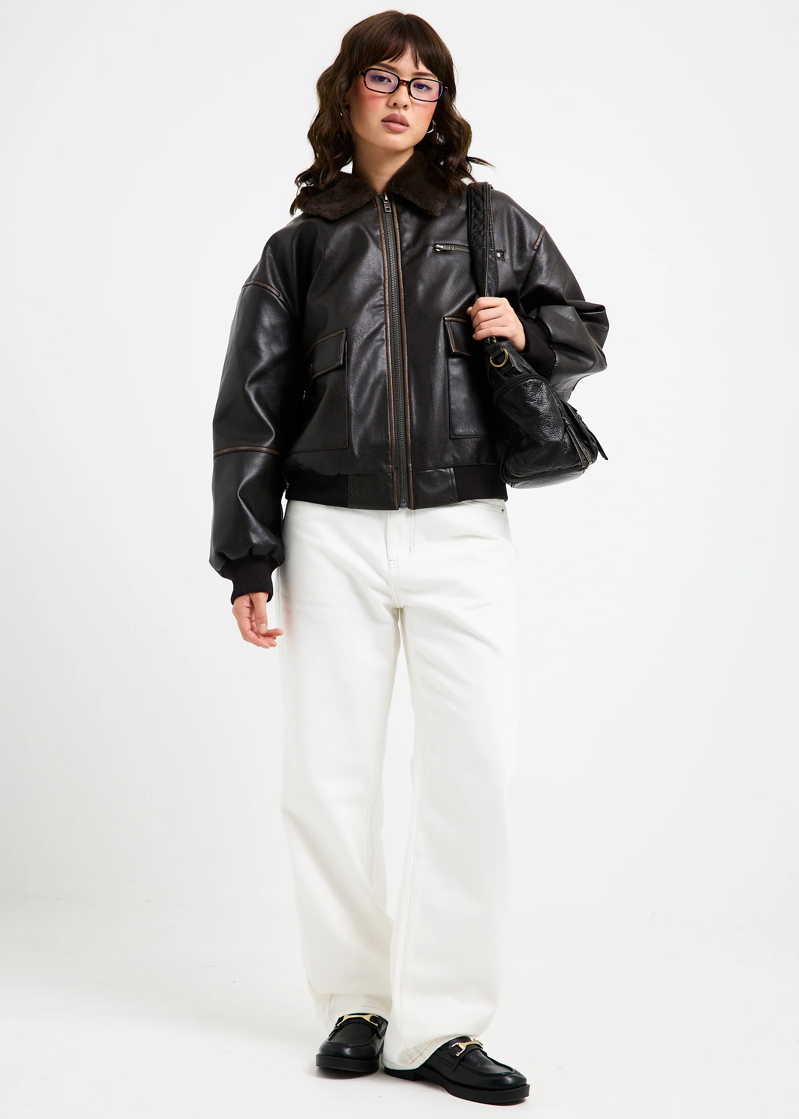 Cody Fur Trim Distressed PU Jacket - Image 2