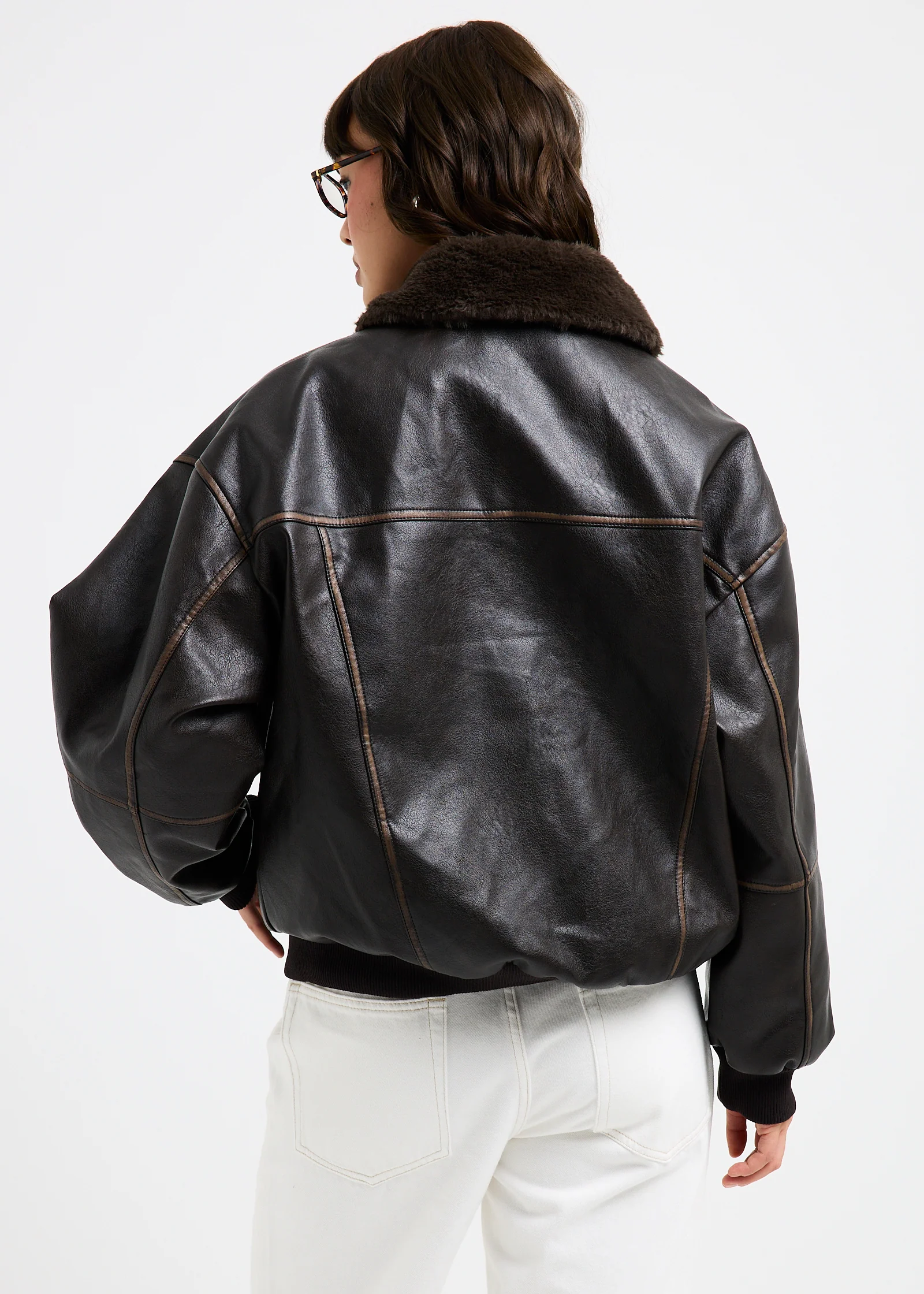Cody Fur Trim Distressed PU Jacket - Image 3