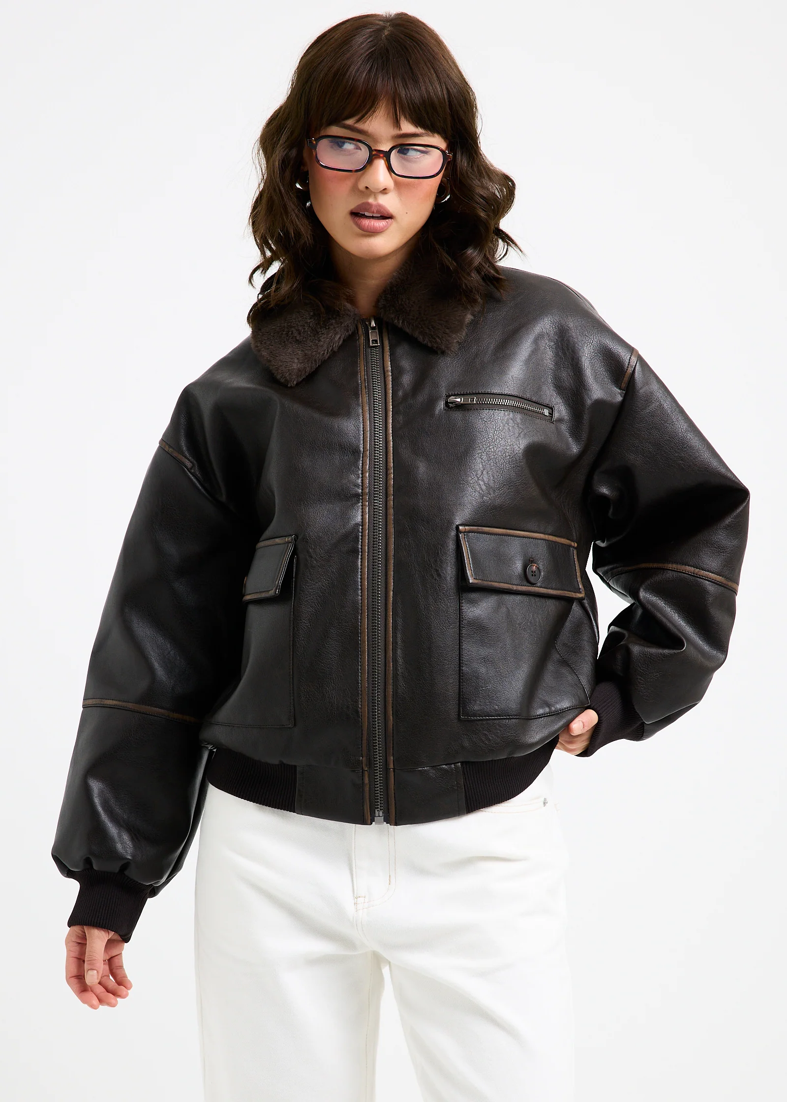Cody Fur Trim Distressed PU Jacket - Image 4