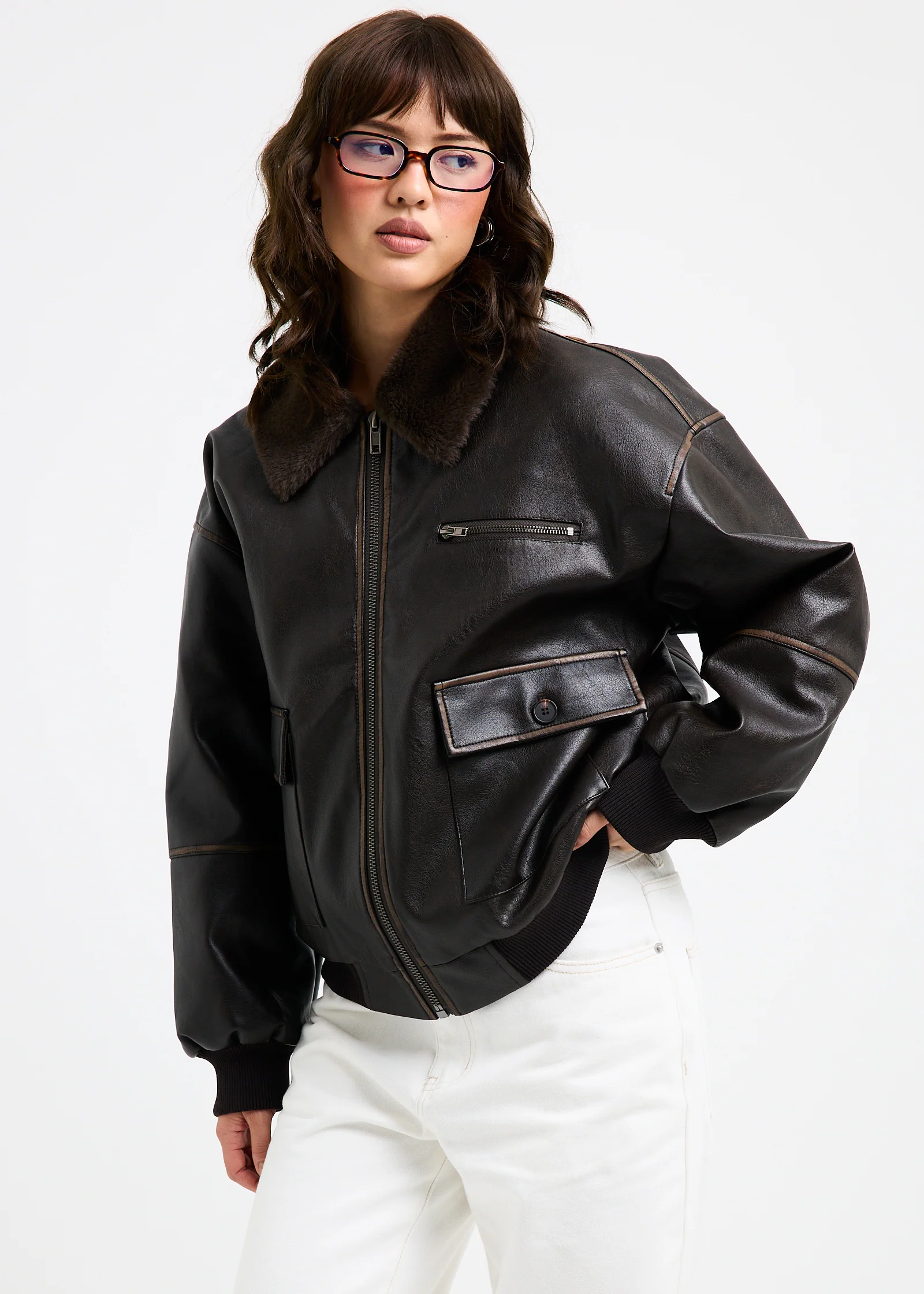 Cody Fur Trim Distressed PU Jacket - Image 5