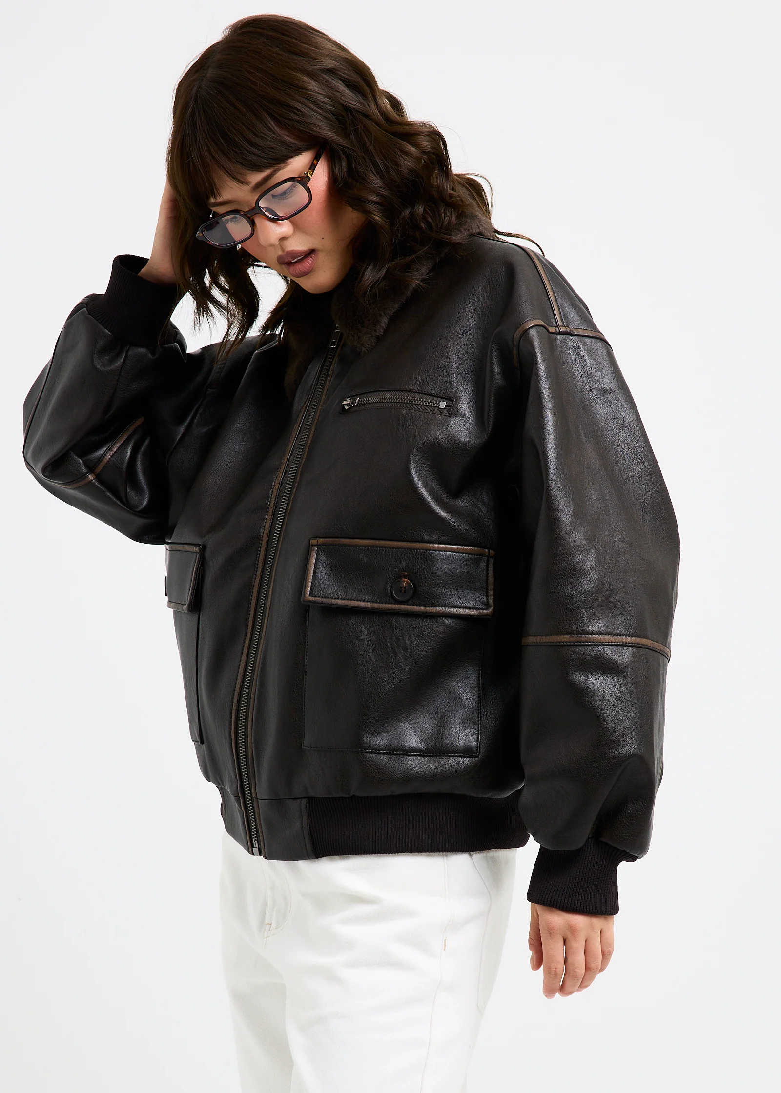 Cody Fur Trim Distressed PU Jacket - Image 6