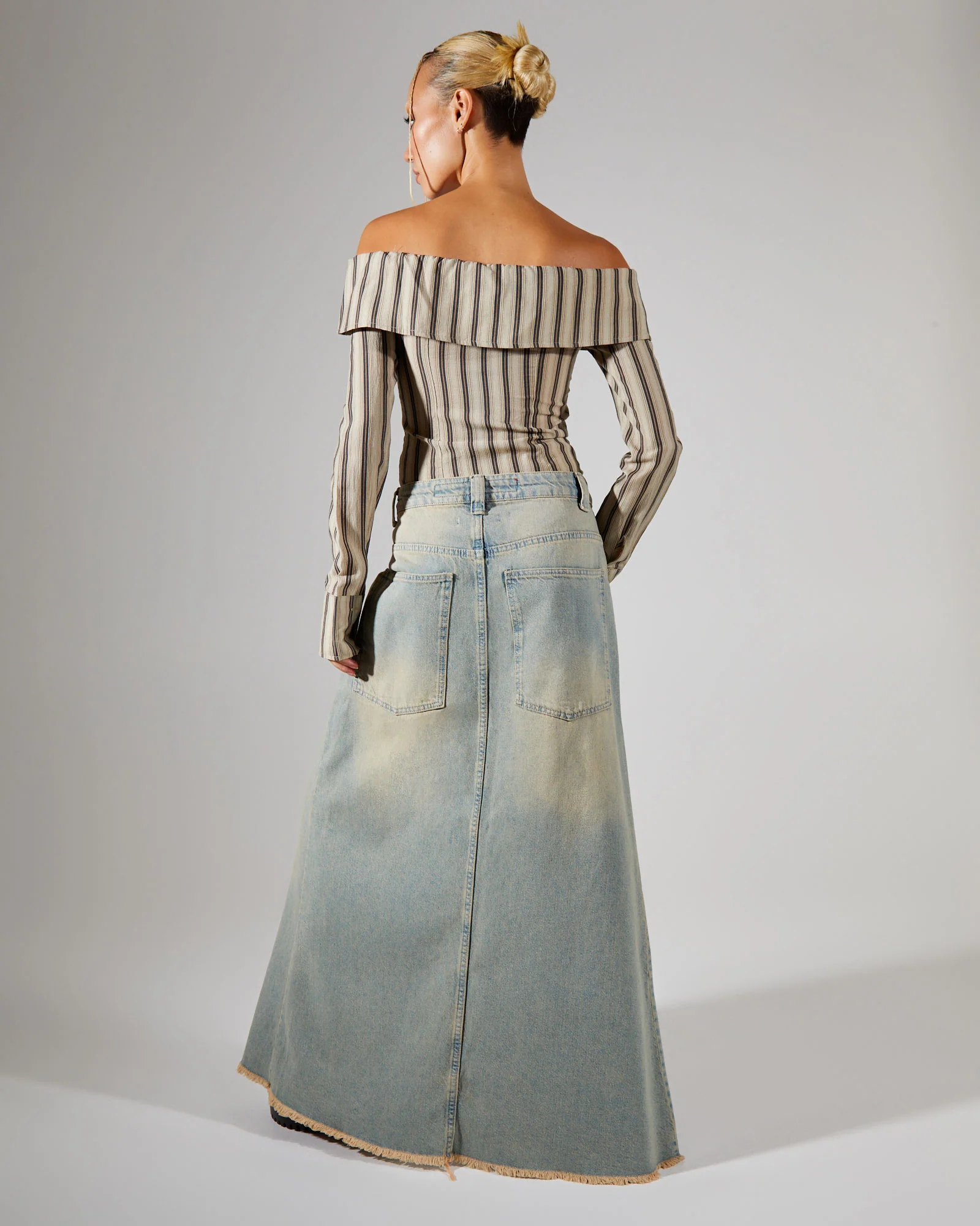 Colossus Maxi Skirt Light Wash Denim - Image 2
