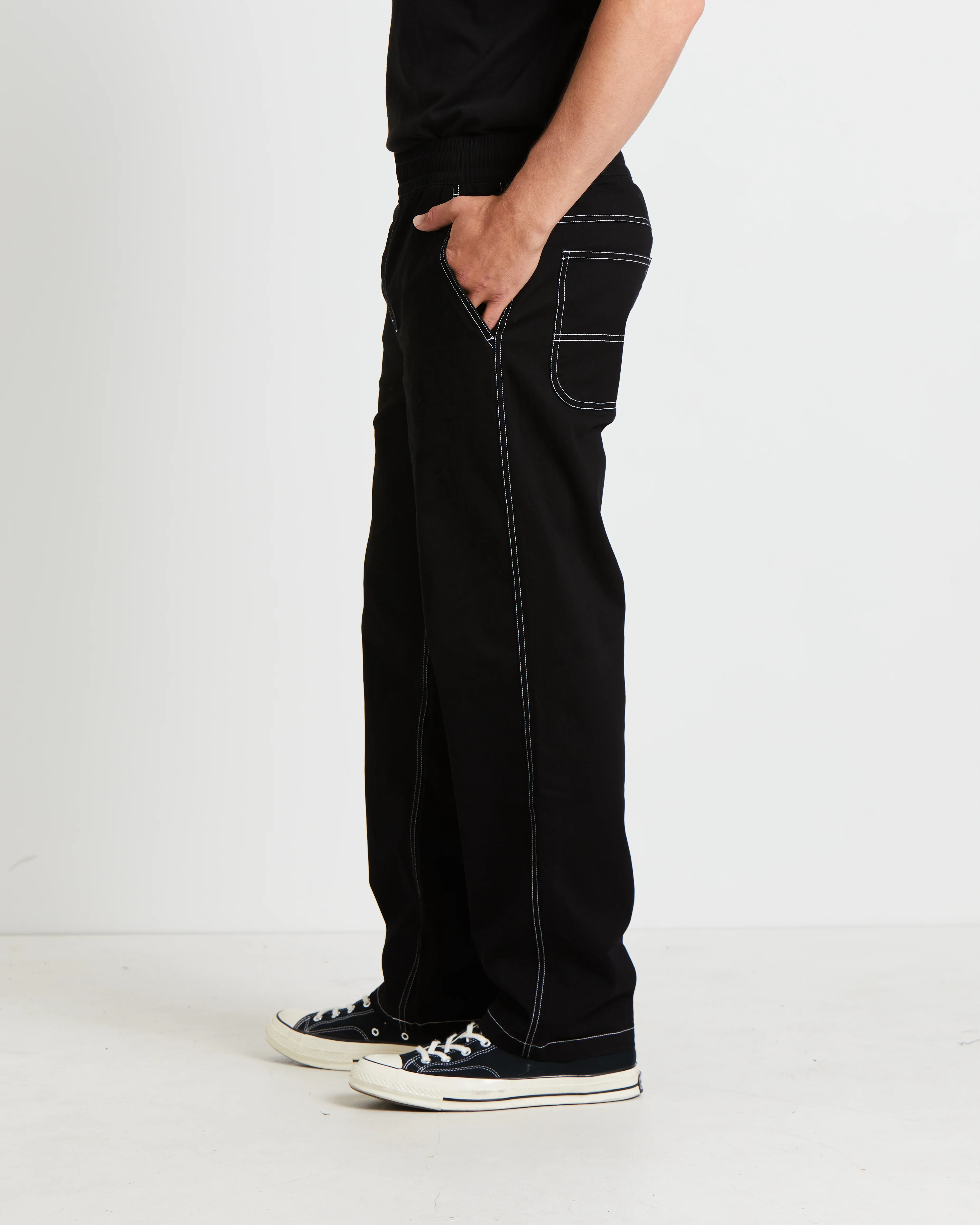 Contrast Stitch Carpenter Pants in Black - Image 4
