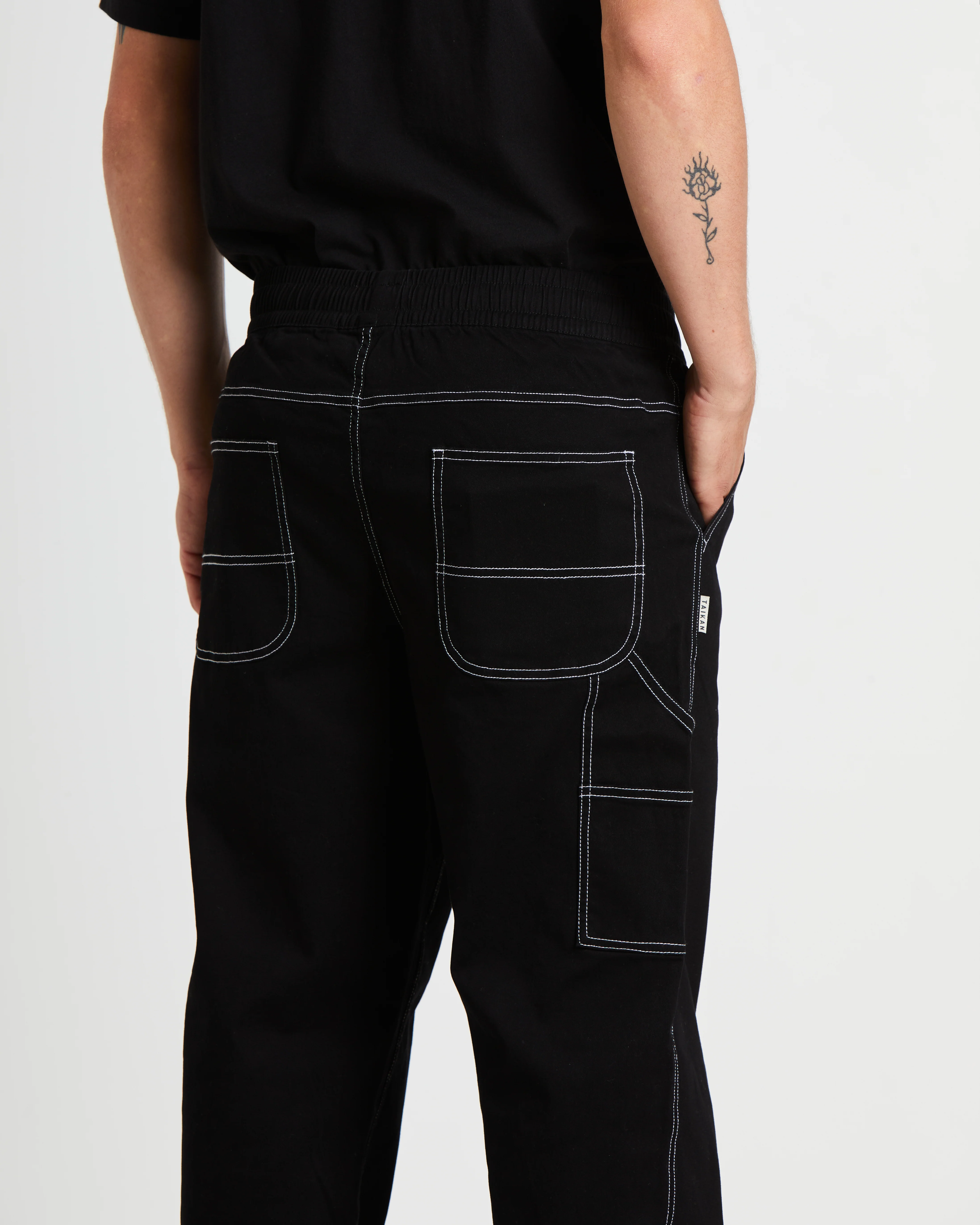 Contrast Stitch Carpenter Pants in Black - Image 6