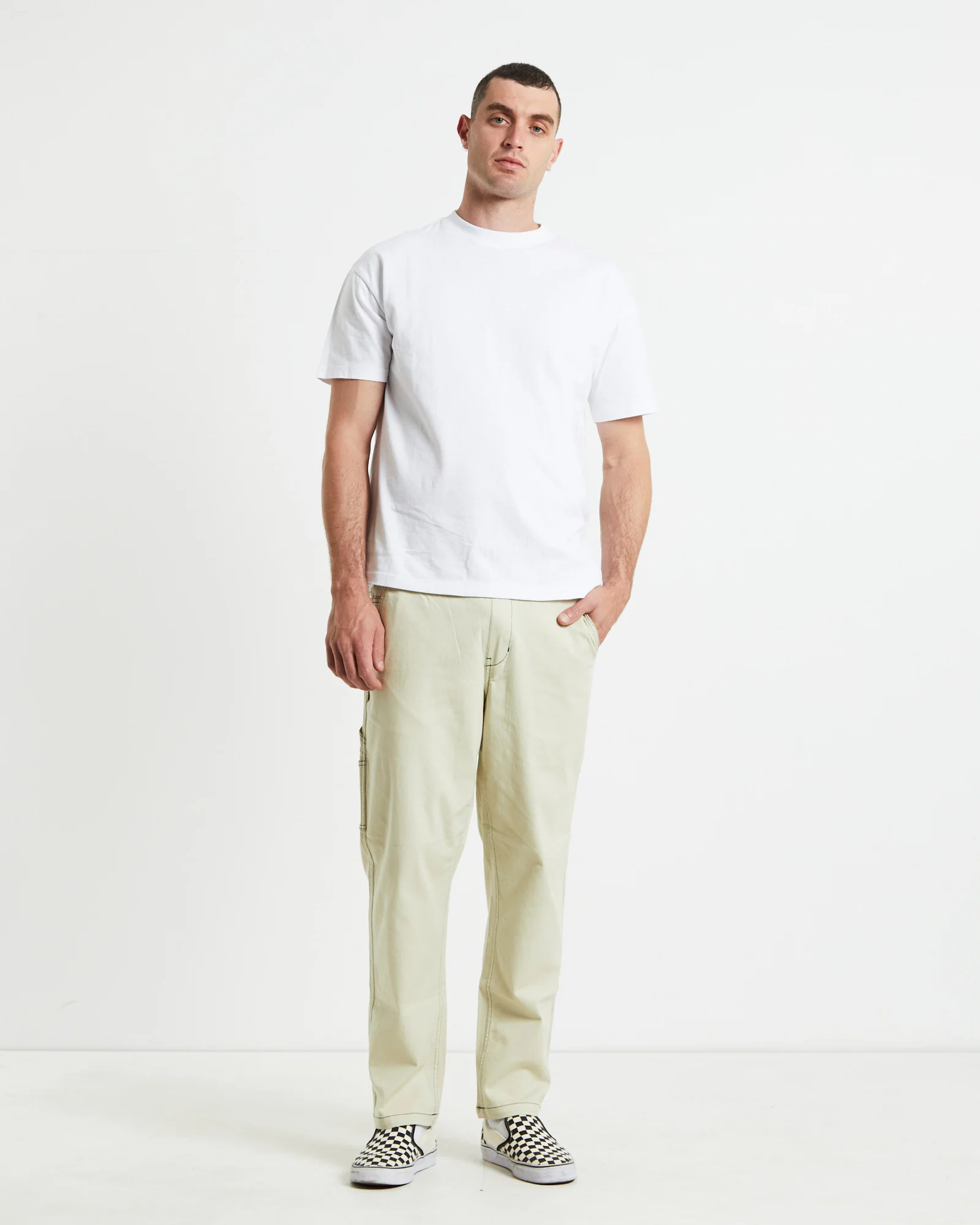 Contrast Stitch Pants Cream - Image 3