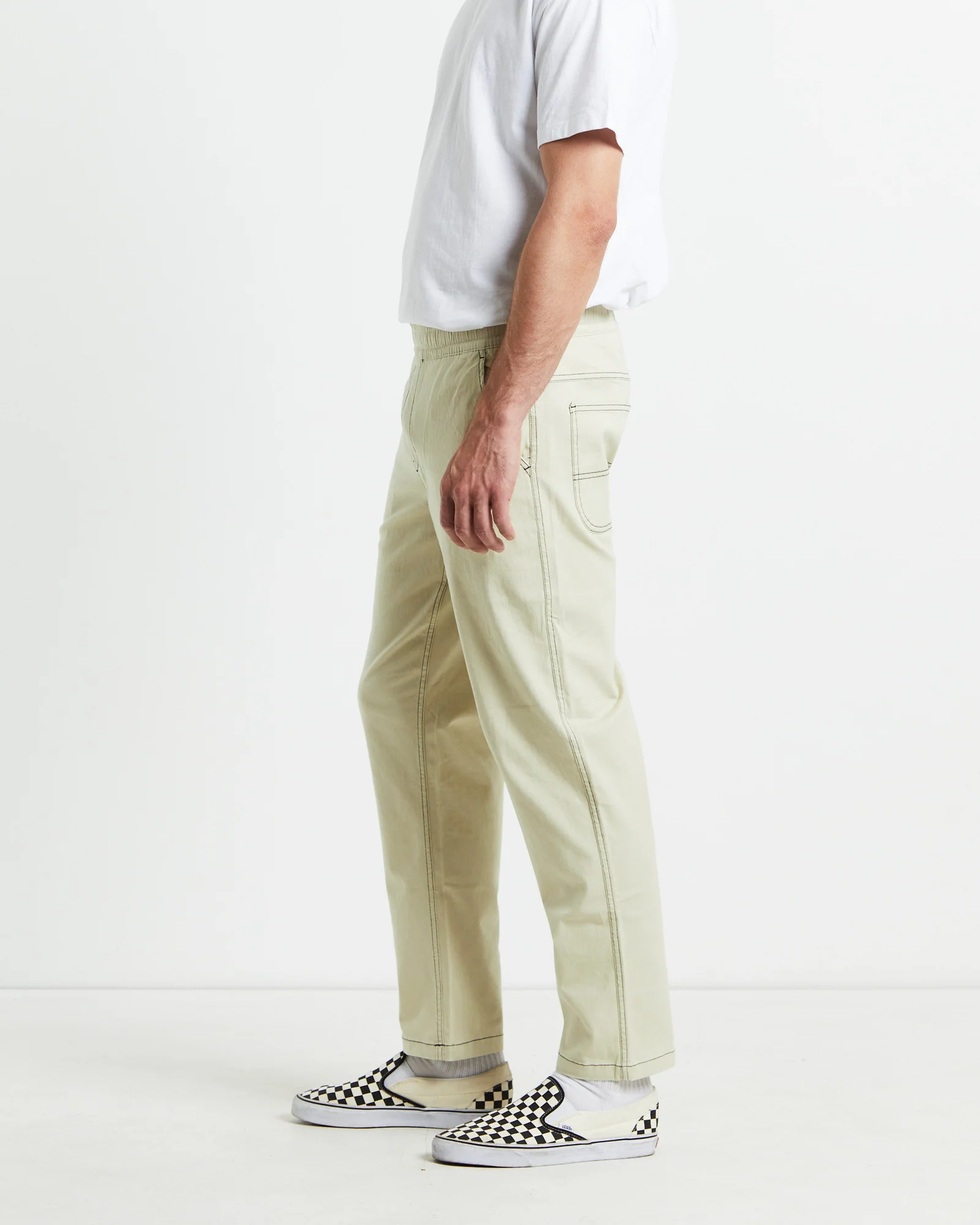 Contrast Stitch Pants Cream - Image 4