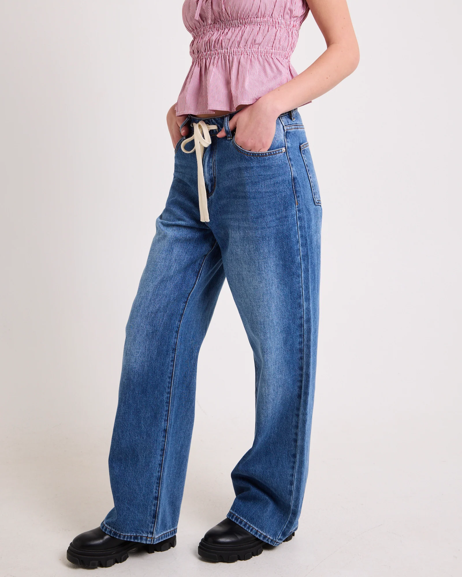 Cora Tie Wide Leg Denim Jeans - Image 3