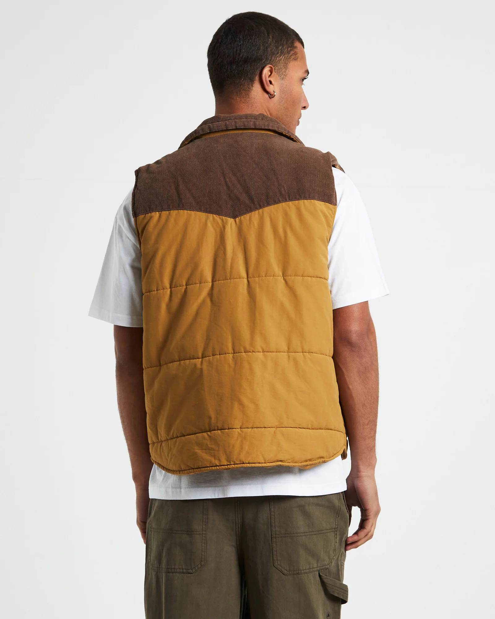 Cord Puffer Vest Brown - Image 2