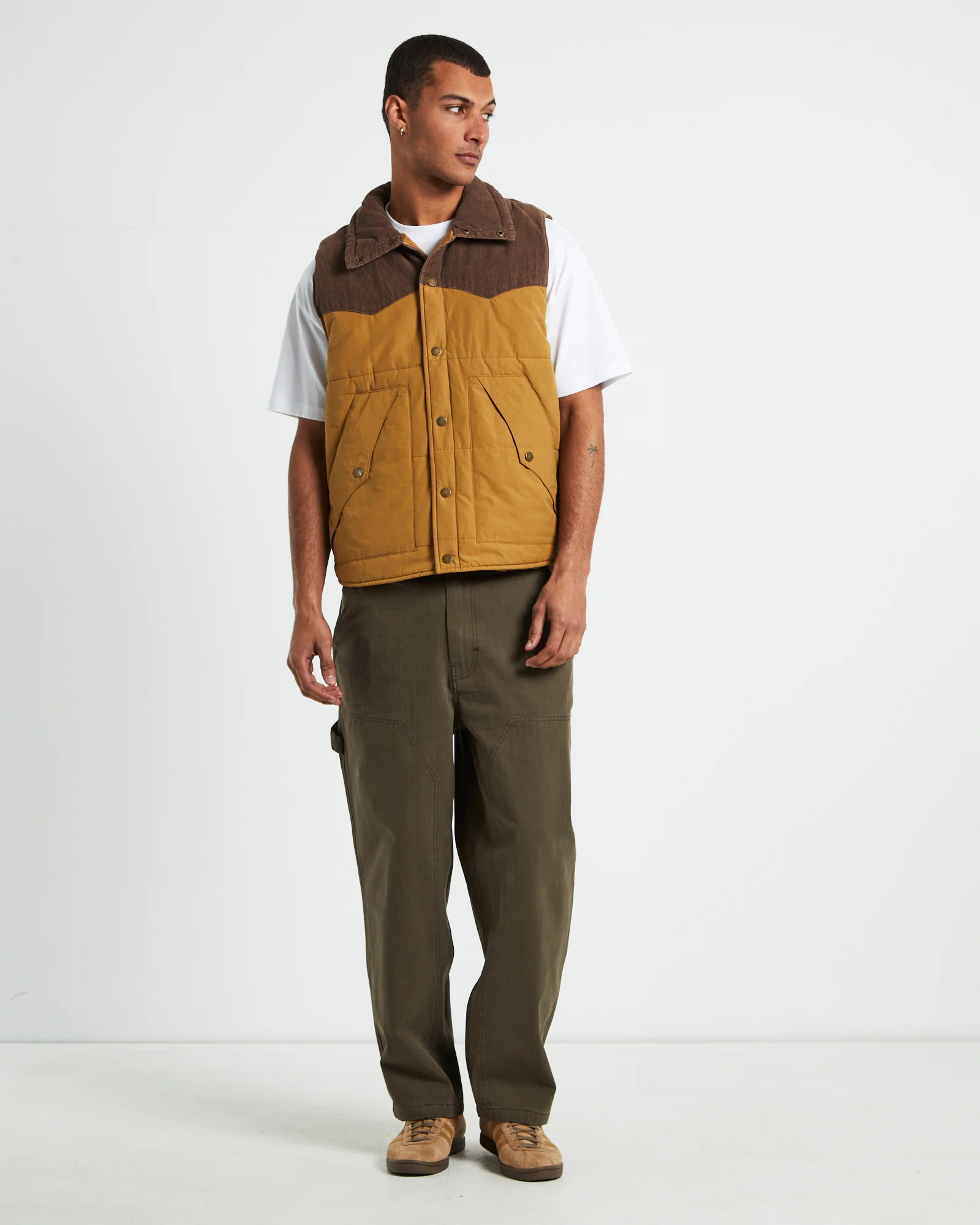 Cord Puffer Vest Brown - Image 3