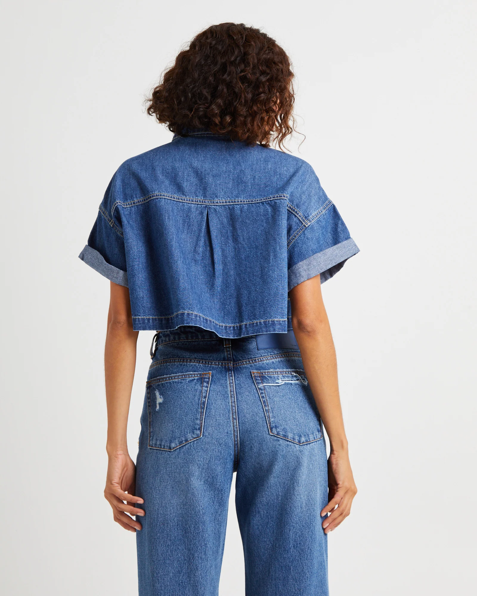 Cropped Western Denim Shirt - Image 2