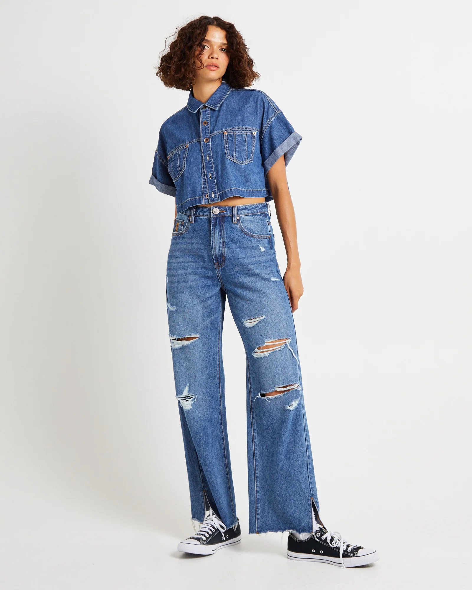 Cropped Western Denim Shirt - Image 3
