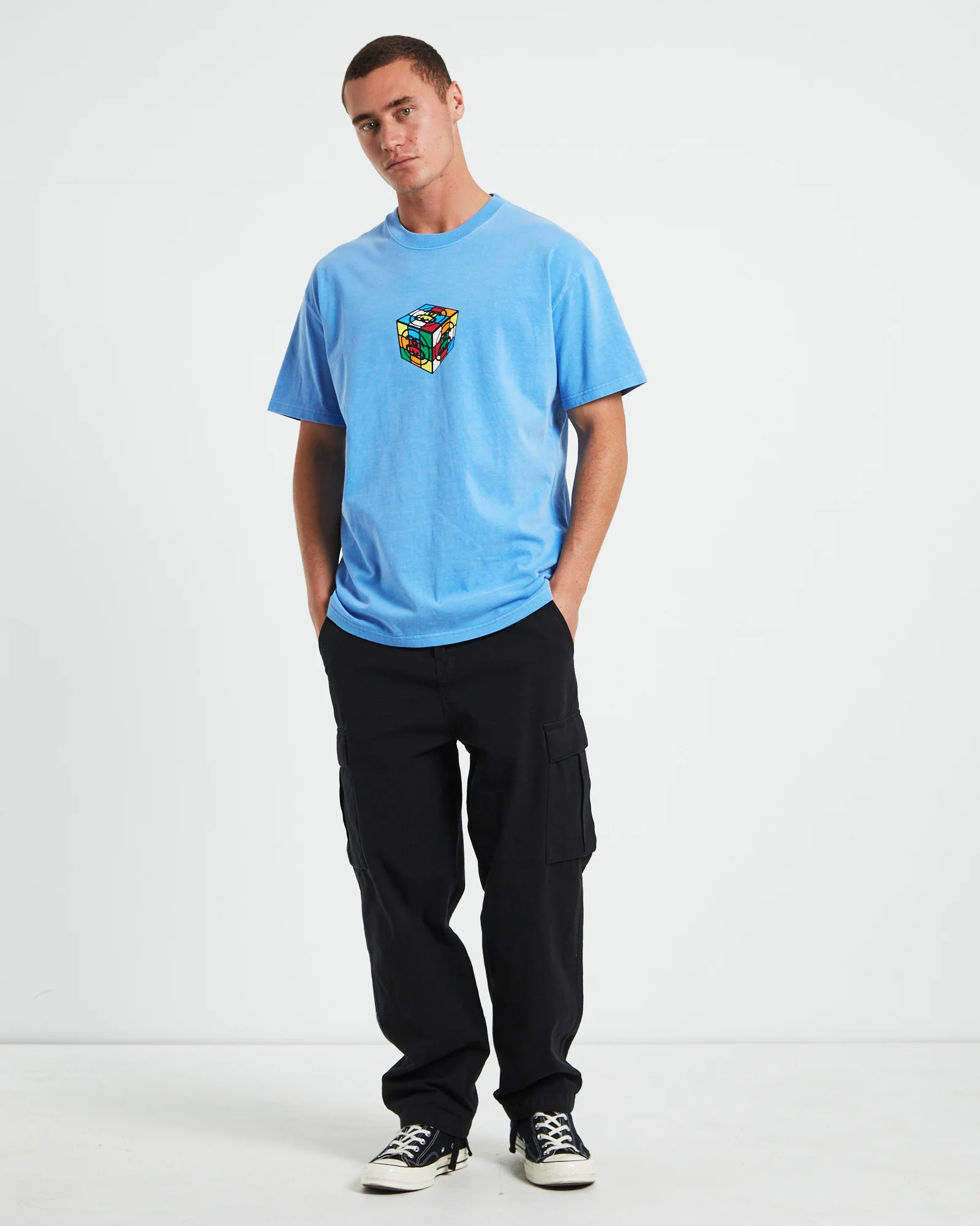 Cube Heavyweight Short Sleeve T-Shirt in Blue - Image 3