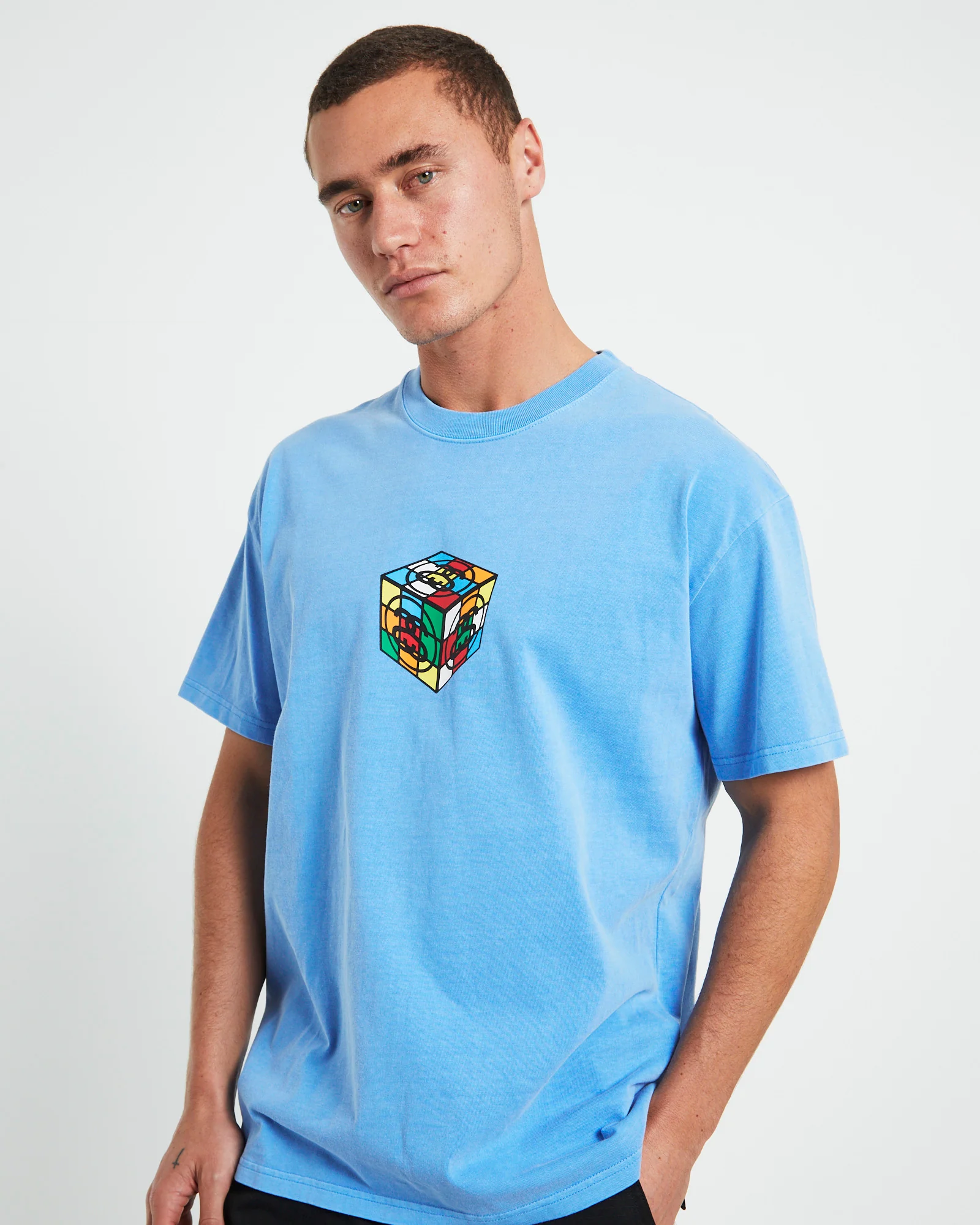 Cube Heavyweight Short Sleeve T-Shirt in Blue - Image 5