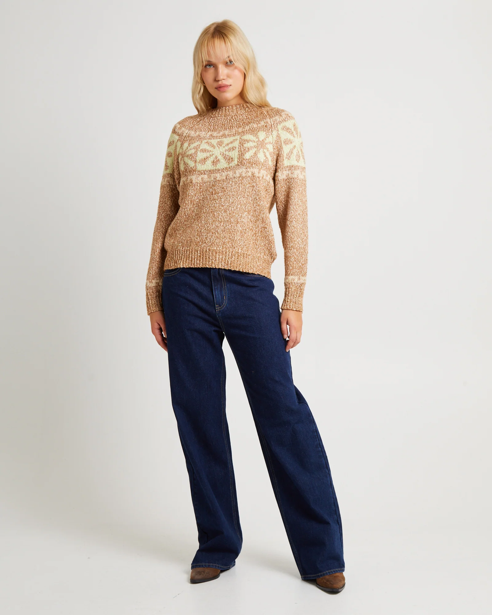 Daisy Chain Knit Sweater Caramel Lime - Image 3